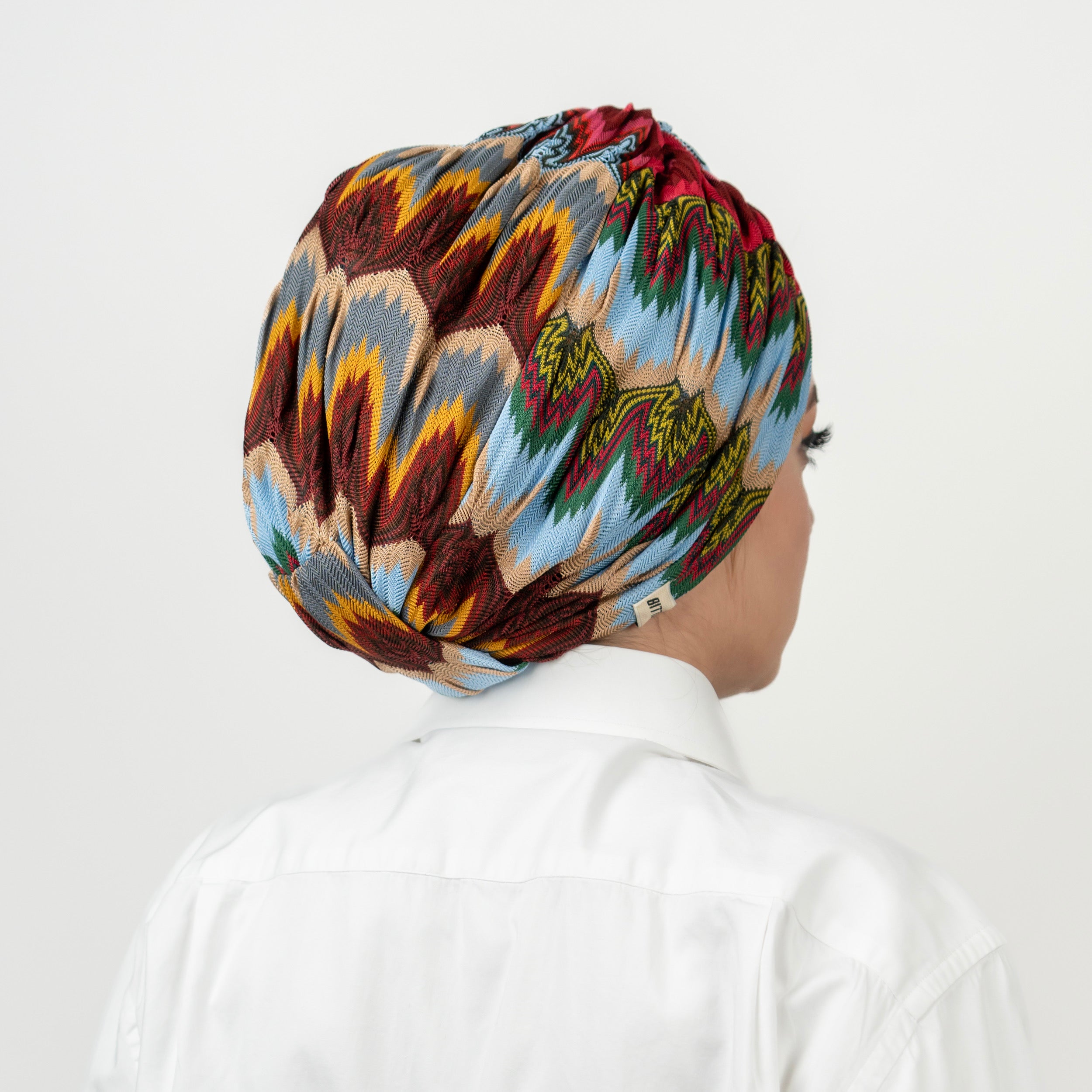 Barcelona Burgulu Bone - Fuşya Mavi Renkli -Zikzak Desenli Örme Kumaş