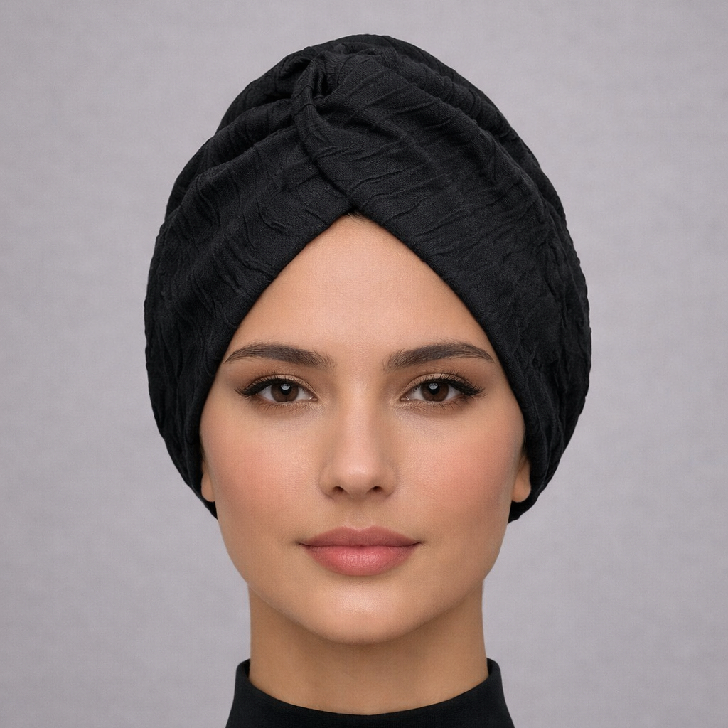 Barcelona Burgulu Bone - Siyah Renkli - Kabartmalı Kumaş