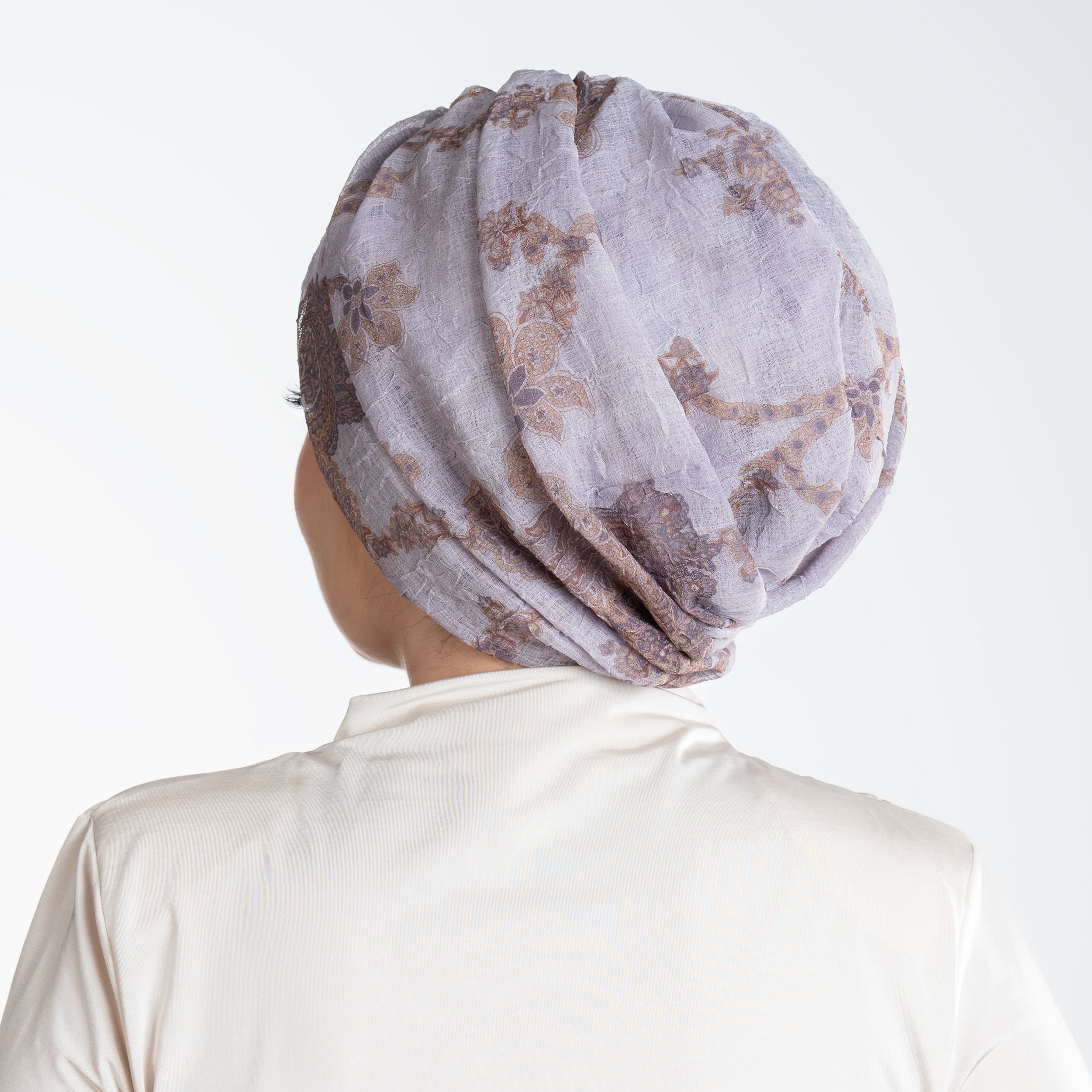 Milano Büzgülü Bone - Çiçek Desenli Keten Kumaş