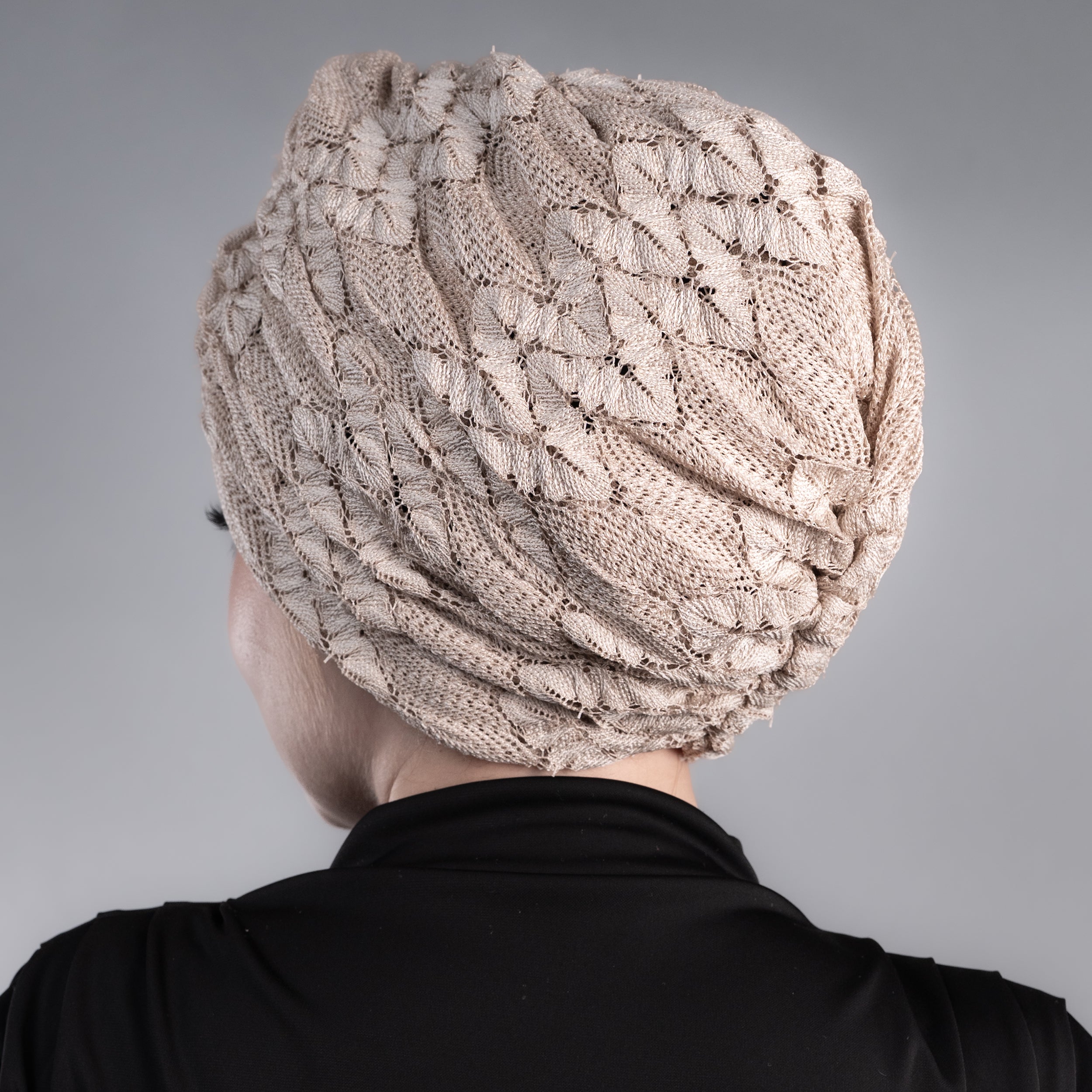 X Twisted Ruched Turban - Textured Mesh Fabric