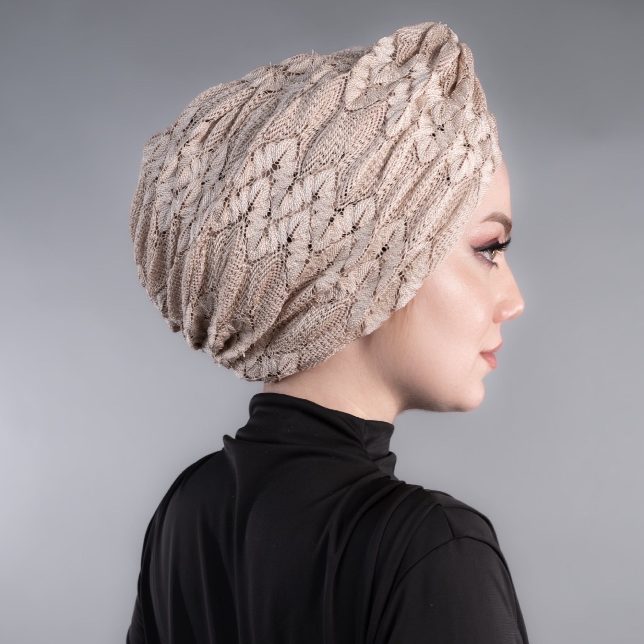 X Twisted Ruched Turban - Textured Mesh Fabric