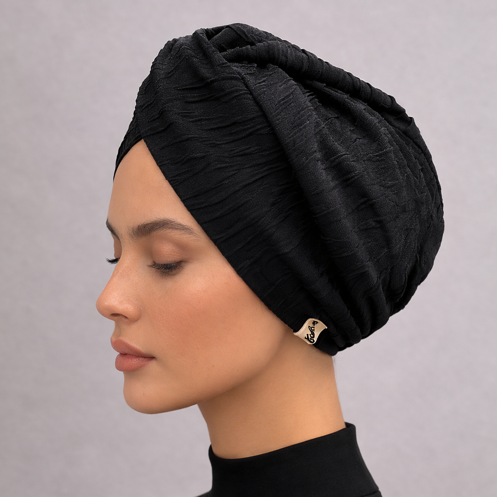 Barcelona Burgulu Bone - Siyah Renkli - Kabartmalı Kumaş