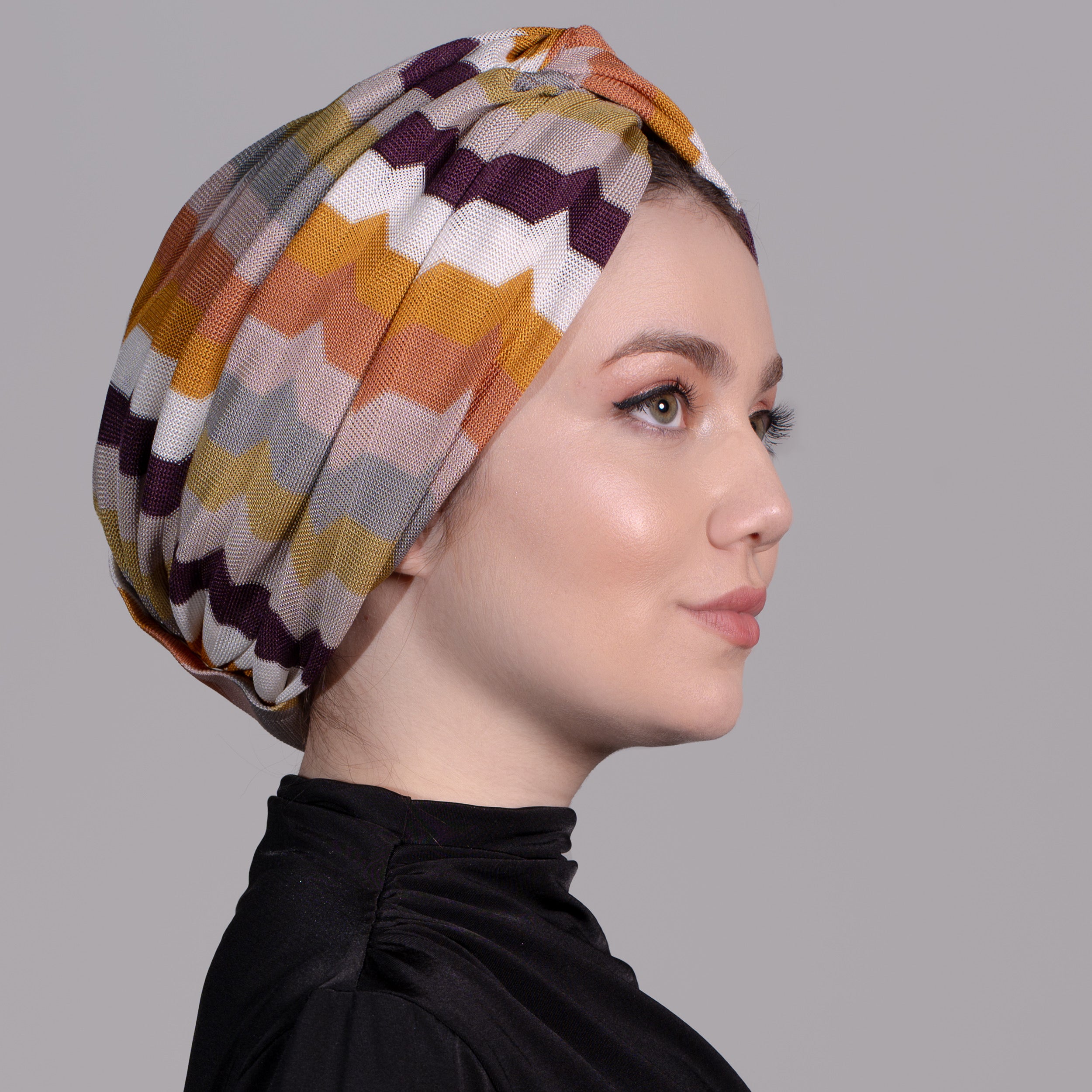 Barcelona Burgulu Bone - Turuncu Renkli - Zikzak Desenli Örme Kumaş