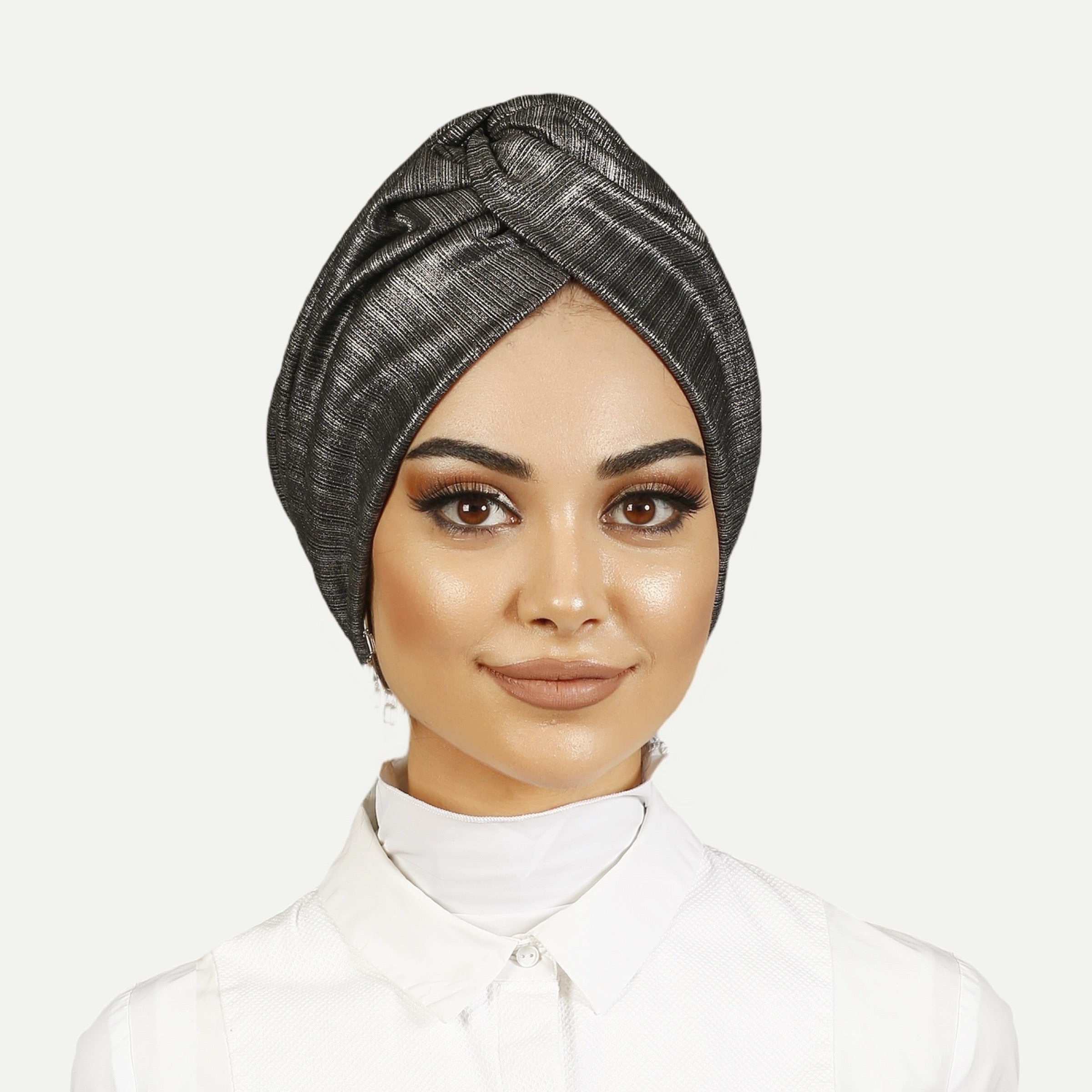 Barcelona Twisted Turban - Metallic Gray Fabric