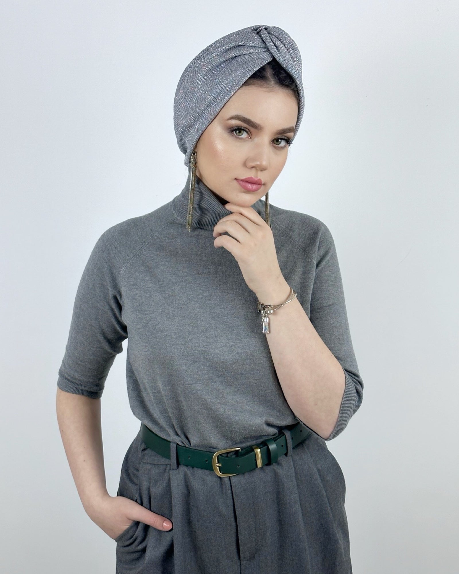 Barcelona Burgulu Bone - Işıltılı Örme Kumaş