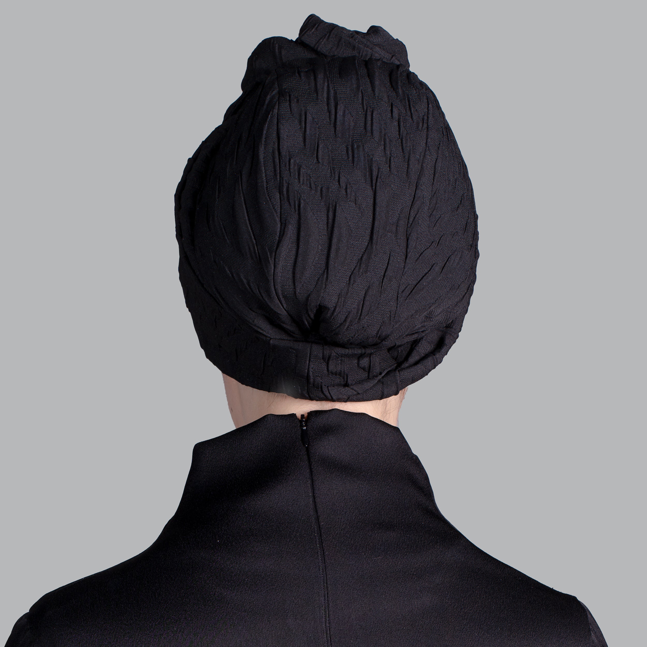 Esra Tokelli Easy-to-Shape Wire Bonnet - Embossed Bonnet - Embossed Fabric - Black Color - BitterColors