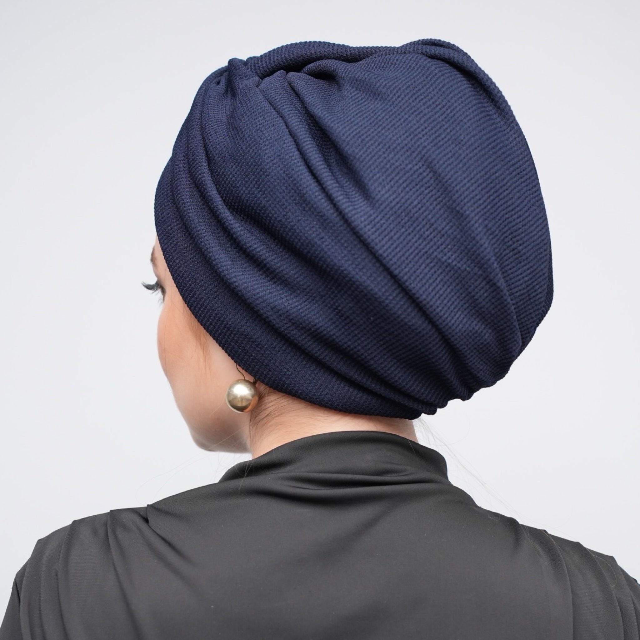 X Burgulu Büzgülü Bone - Lacivert - Esnek Örme Kumaş