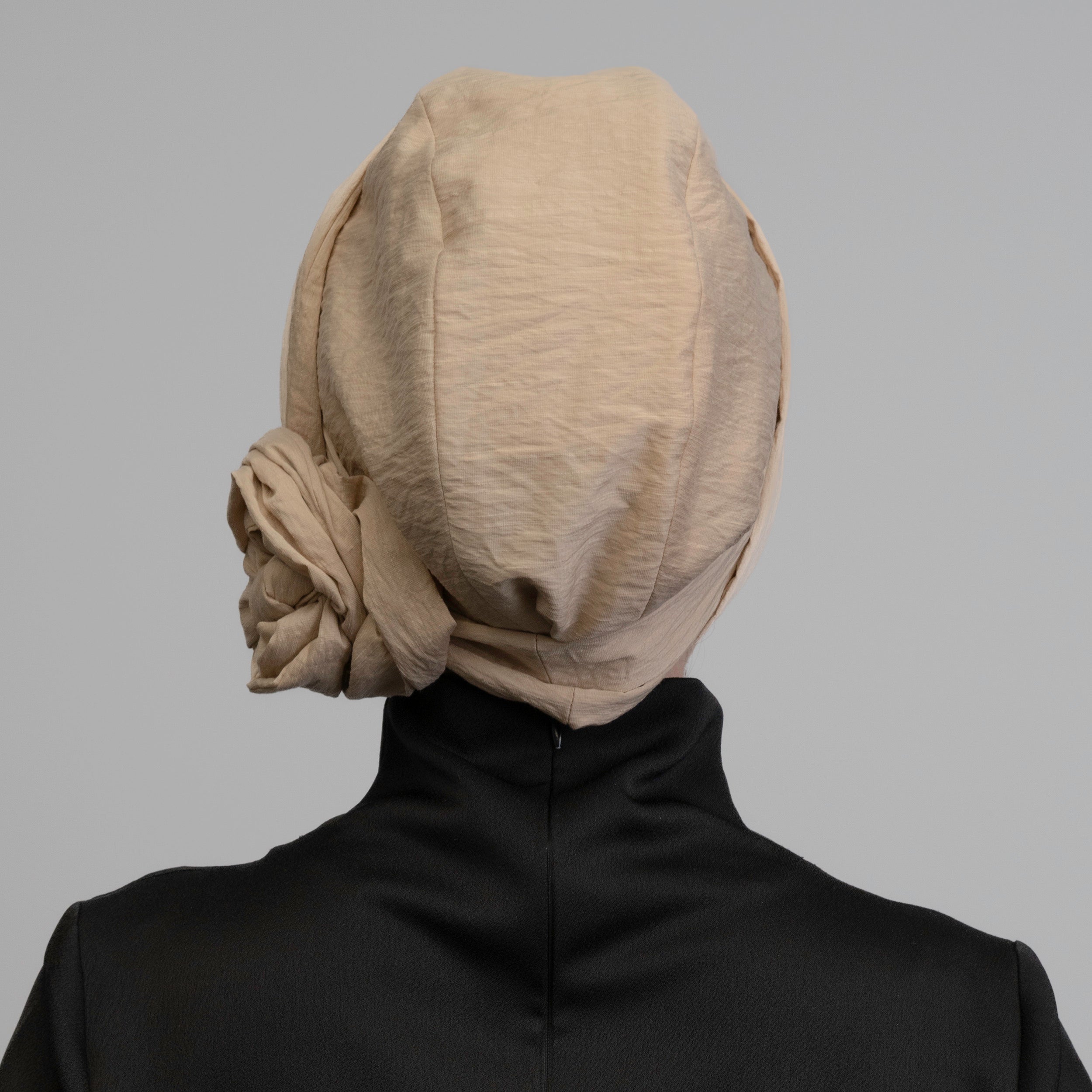 Tie-Up Bonnet - Silk/Linen Fabric - Beige Color - Dubai Linen Bonnet - BitterColors