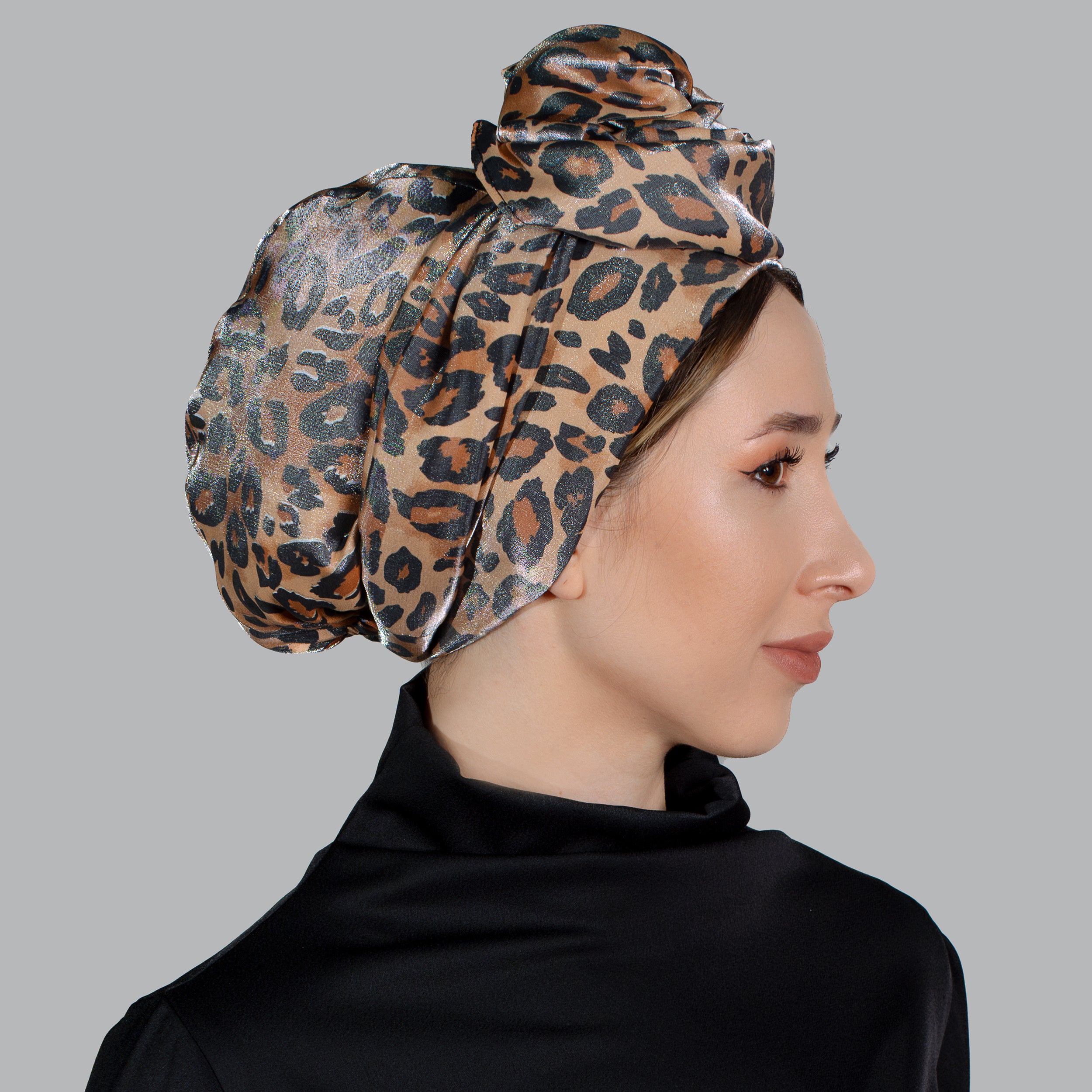 Esra Tokelli Easy-to-Shape Wire Bonnet - Satin Leopard Pattern Bonnet - Multicolored - BitterColors