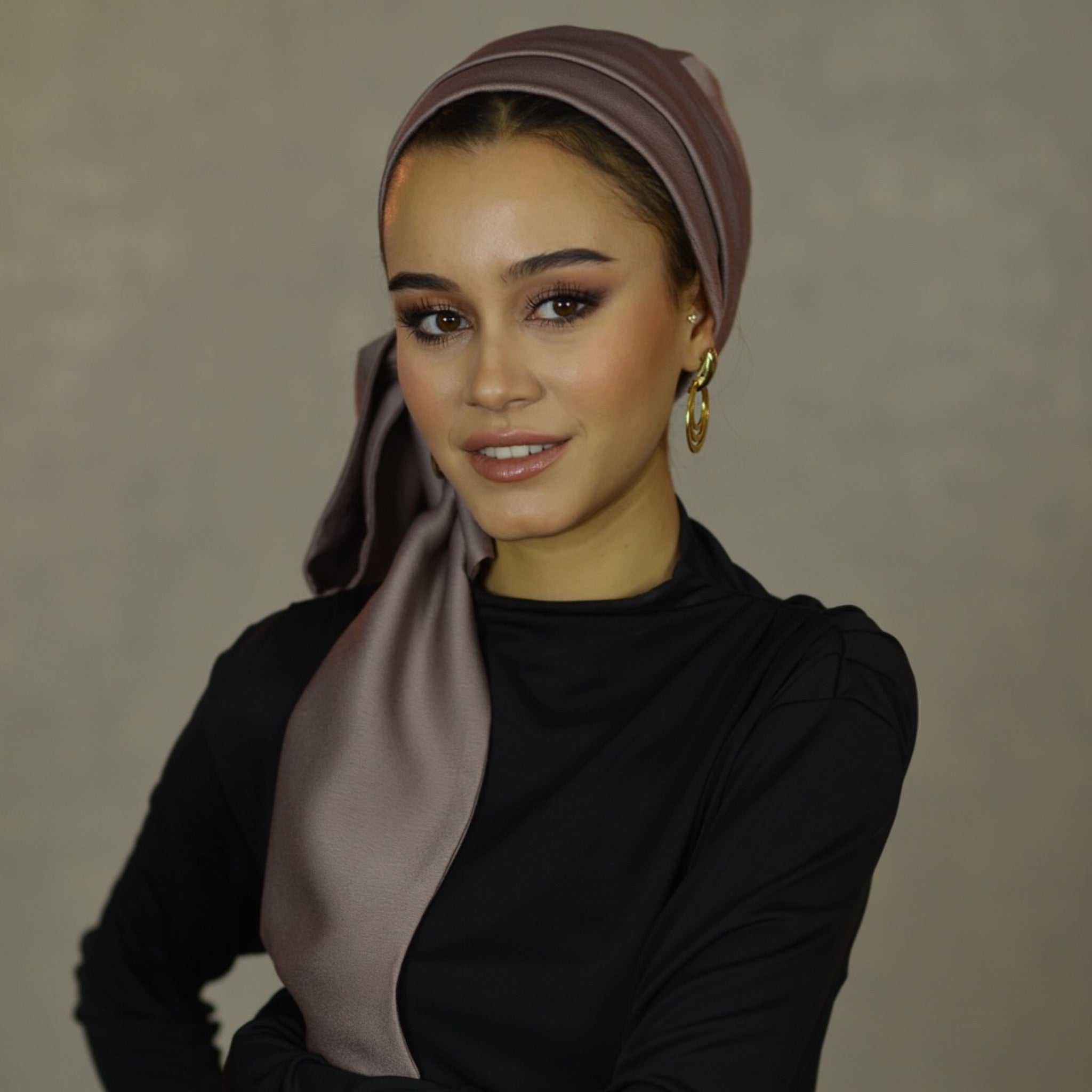 Dubai Bağlamalı Bone - Vizon - Krep Saten Kumaş