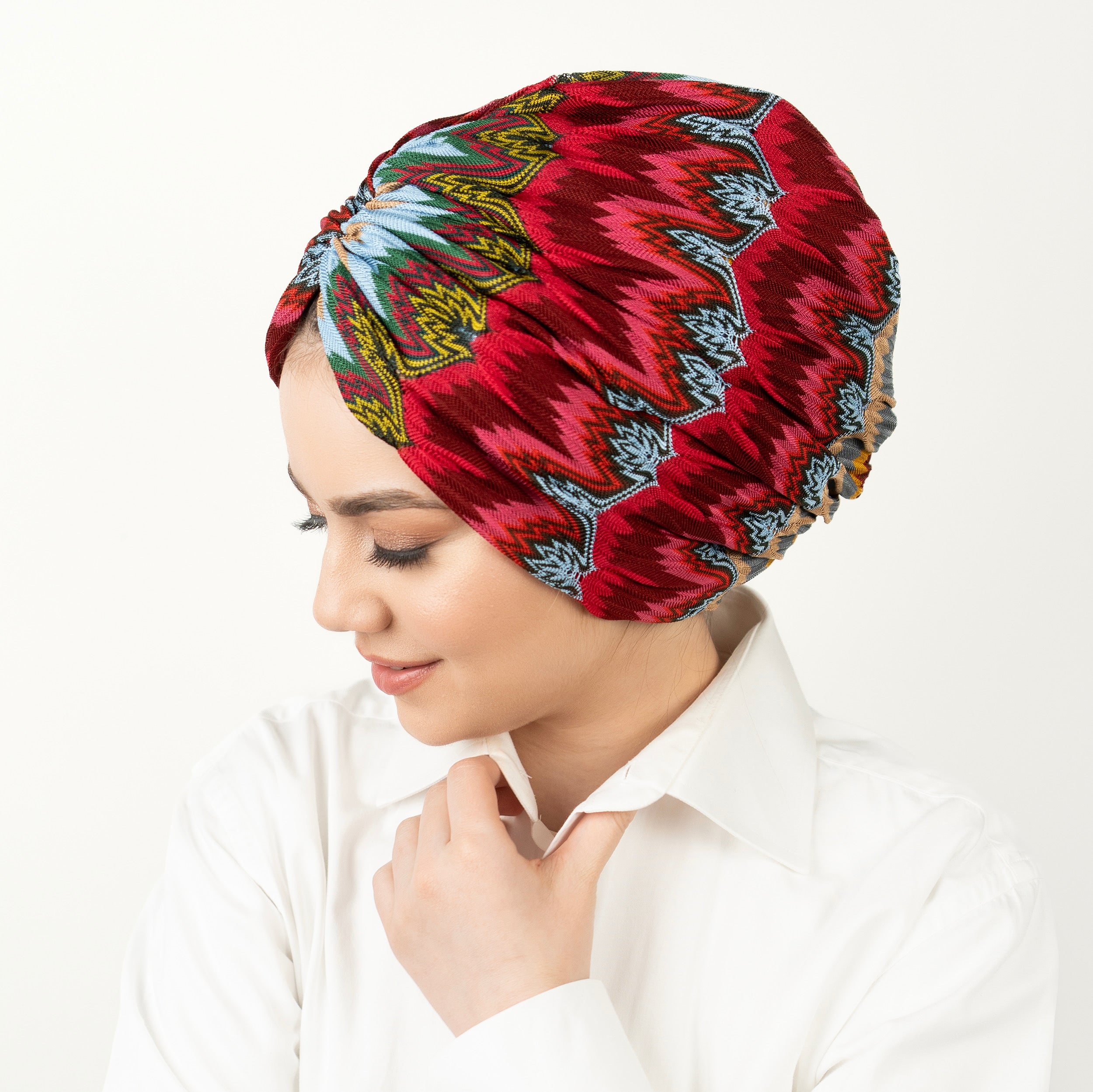 Milano Burgulu Bone - Fuşya Zikzak Desenli Örme Kumaş