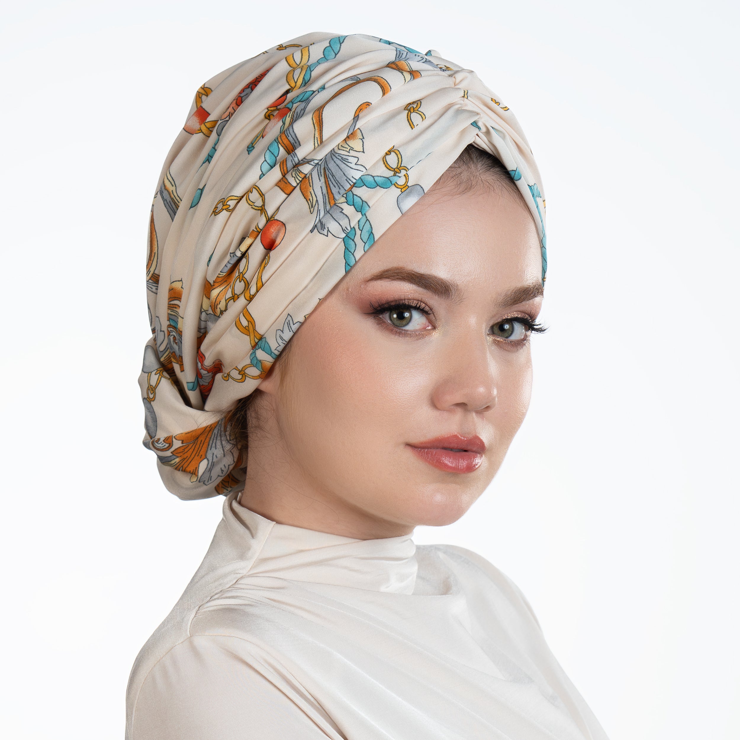 Beyrut Topuzlu Bone – Zincir Desenli Cupra Kumaş