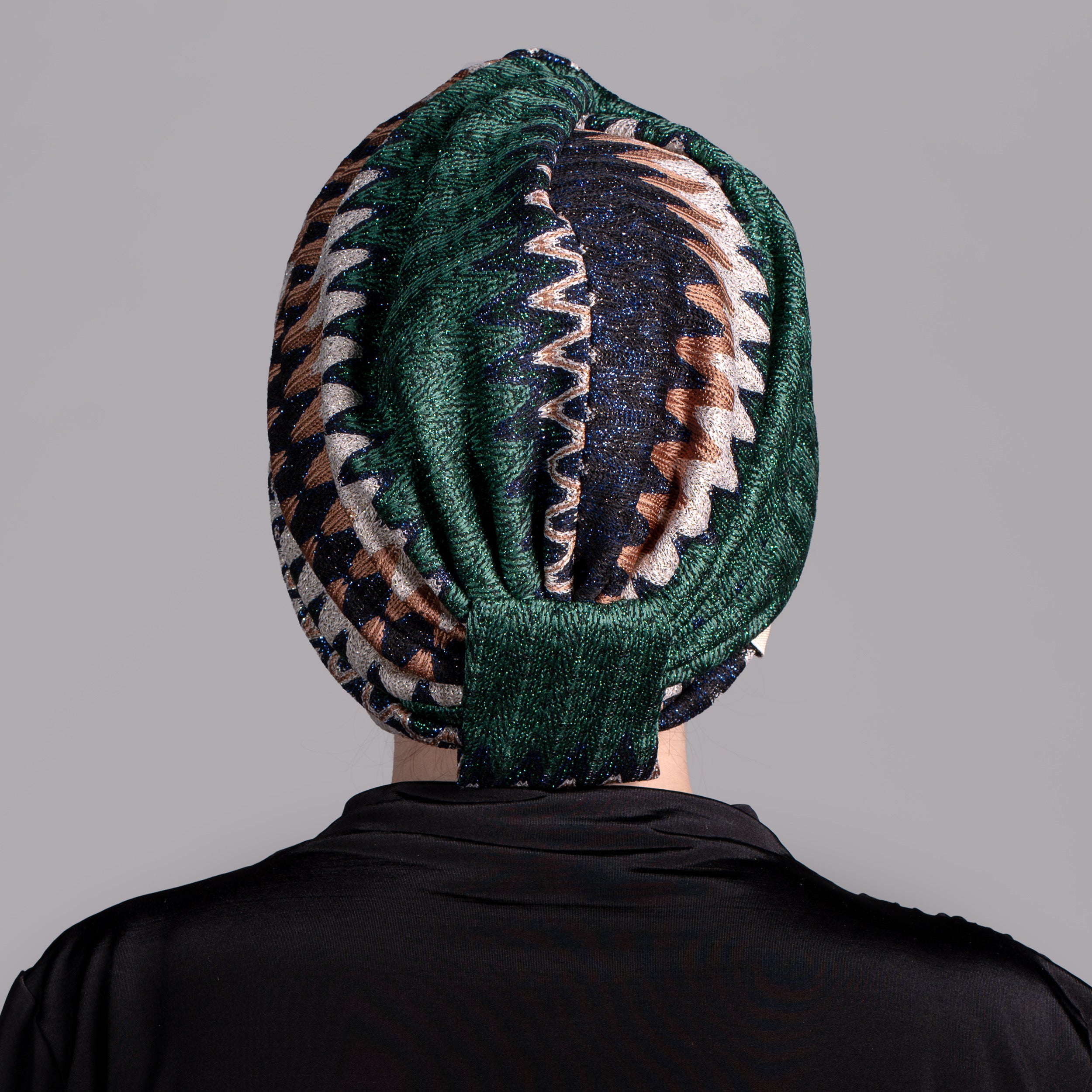 Barcelona Burgulu Bone - Yeşil Renkli - Zikzak Desenli Hafif Örme Kumaş