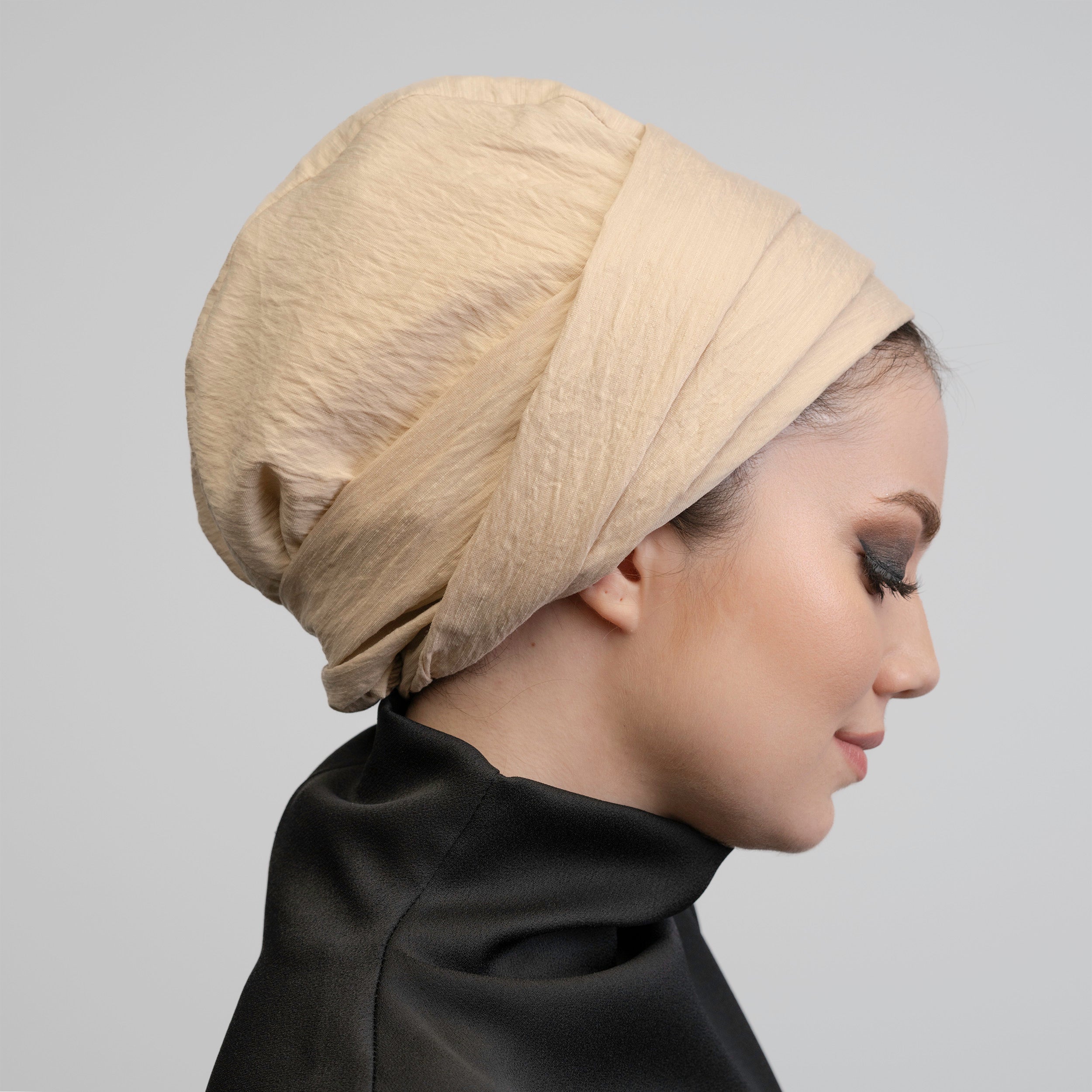 Tie-Up Bonnet - Silk/Linen Fabric - Beige Color - Dubai Linen Bonnet - BitterColors