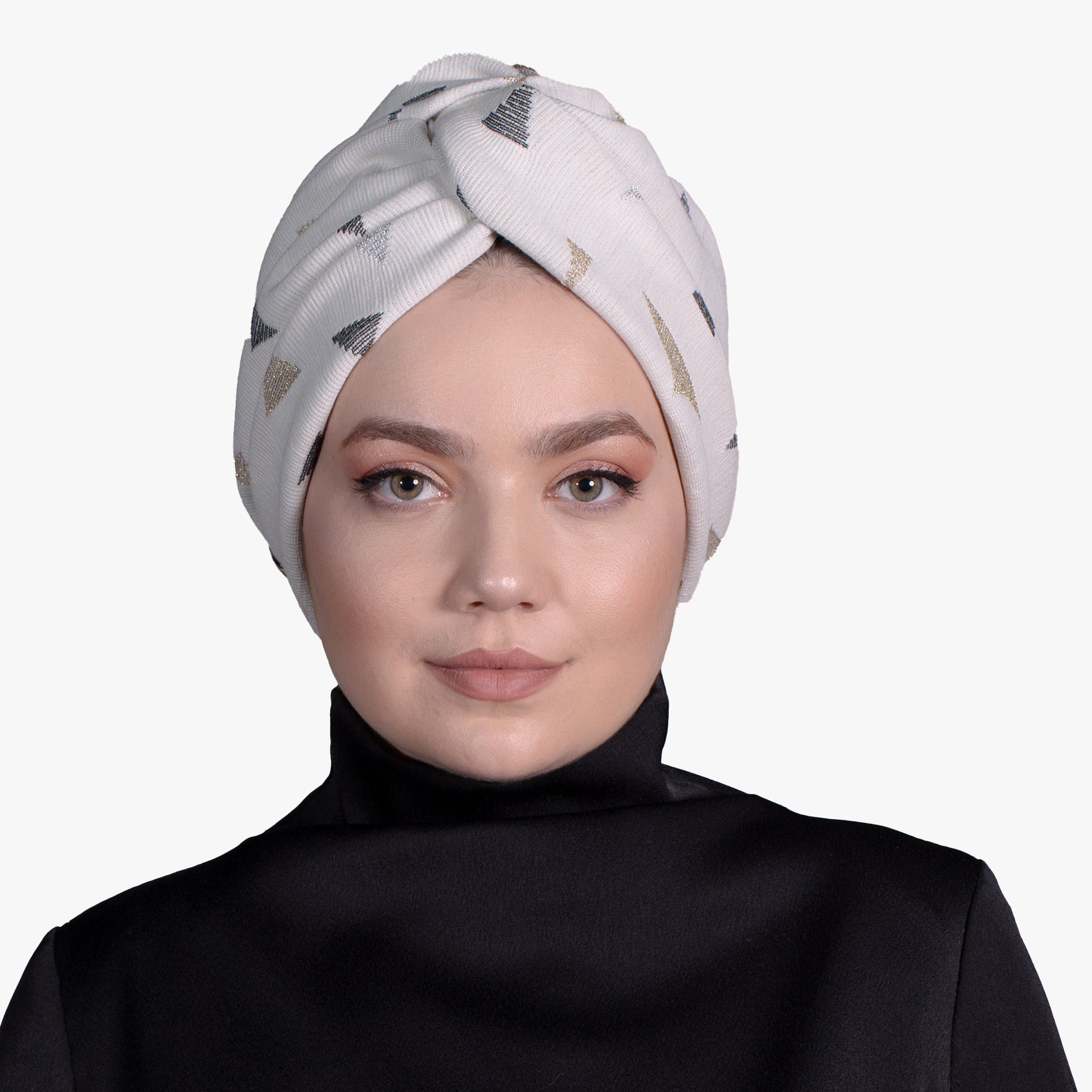 Barcelona Burgulu Bone - Simli Geometrik Desenli Örme Kumaş