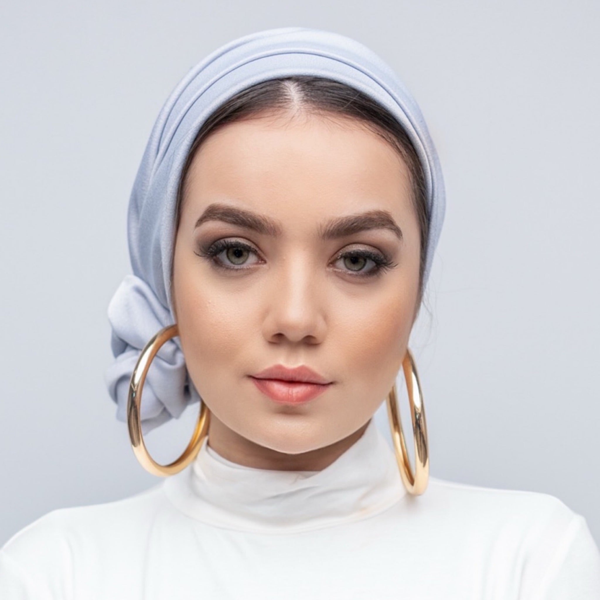 Dubai Bağlamalı Bone - Açık Gri - Krep Saten Kumaş