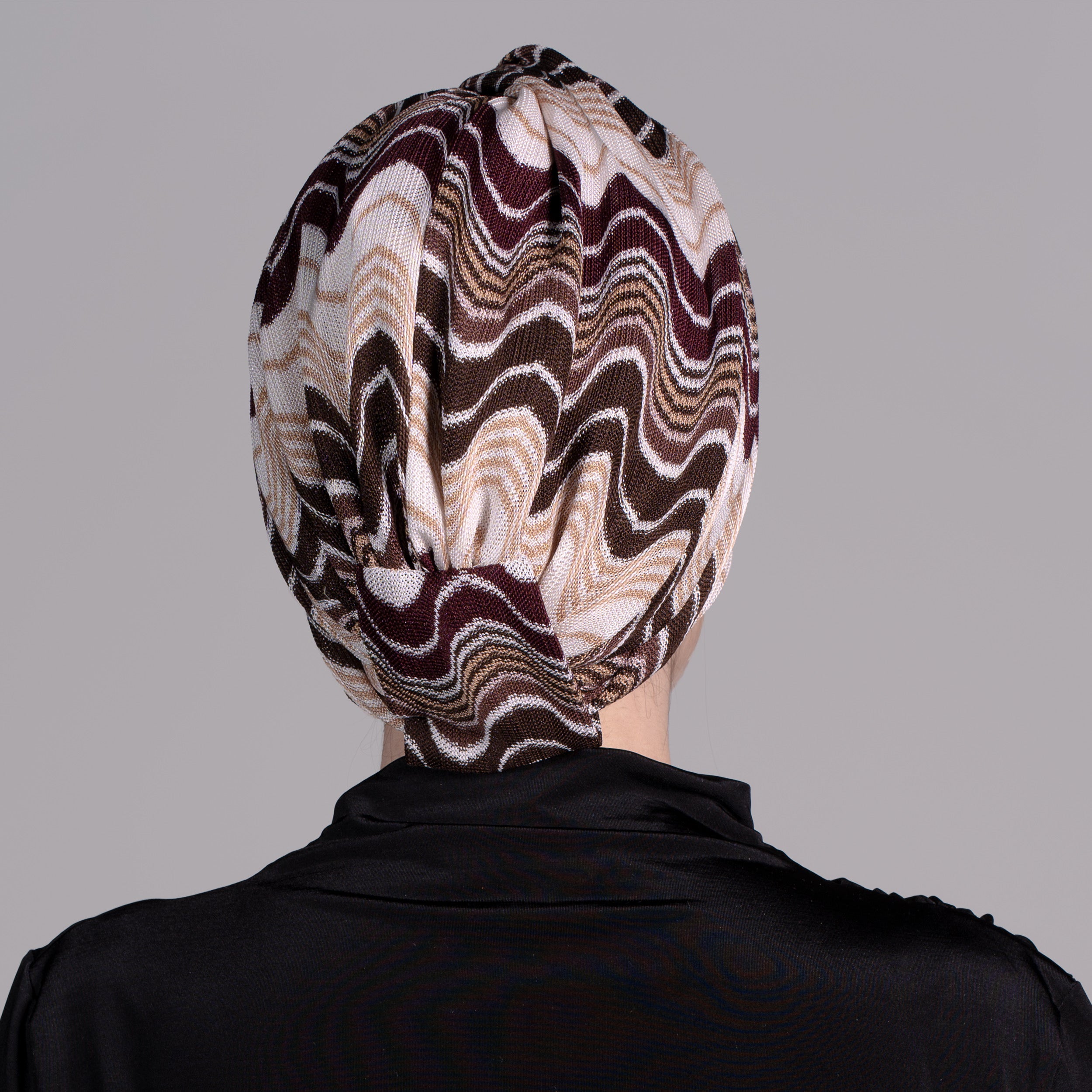 Barcelona Burgulu Bone - Kahve Krem Renkli - Dalga Desenli Hafif Örme Kumaş