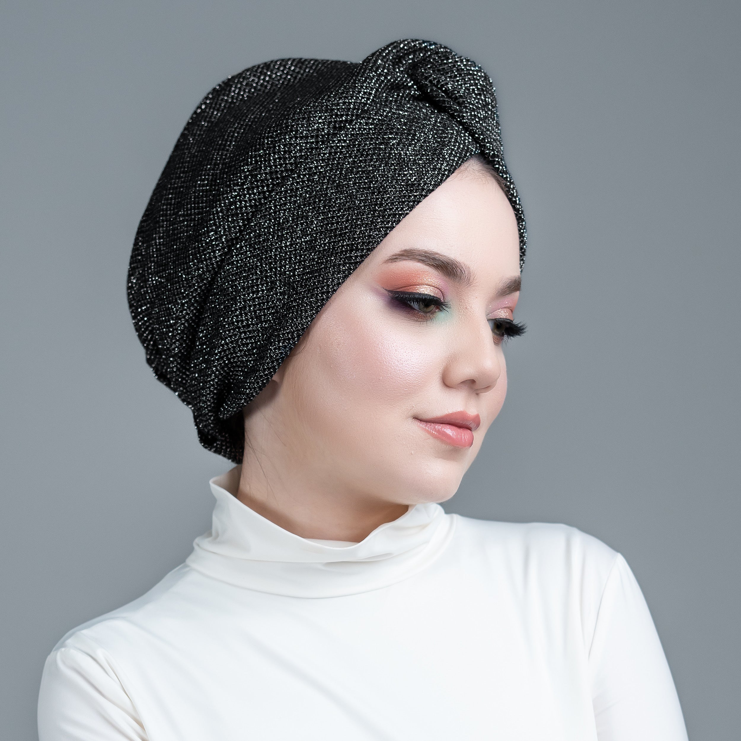 Honeycomb Twisted Bone - Glittery Knit Fabric - Black Color - BitterColors