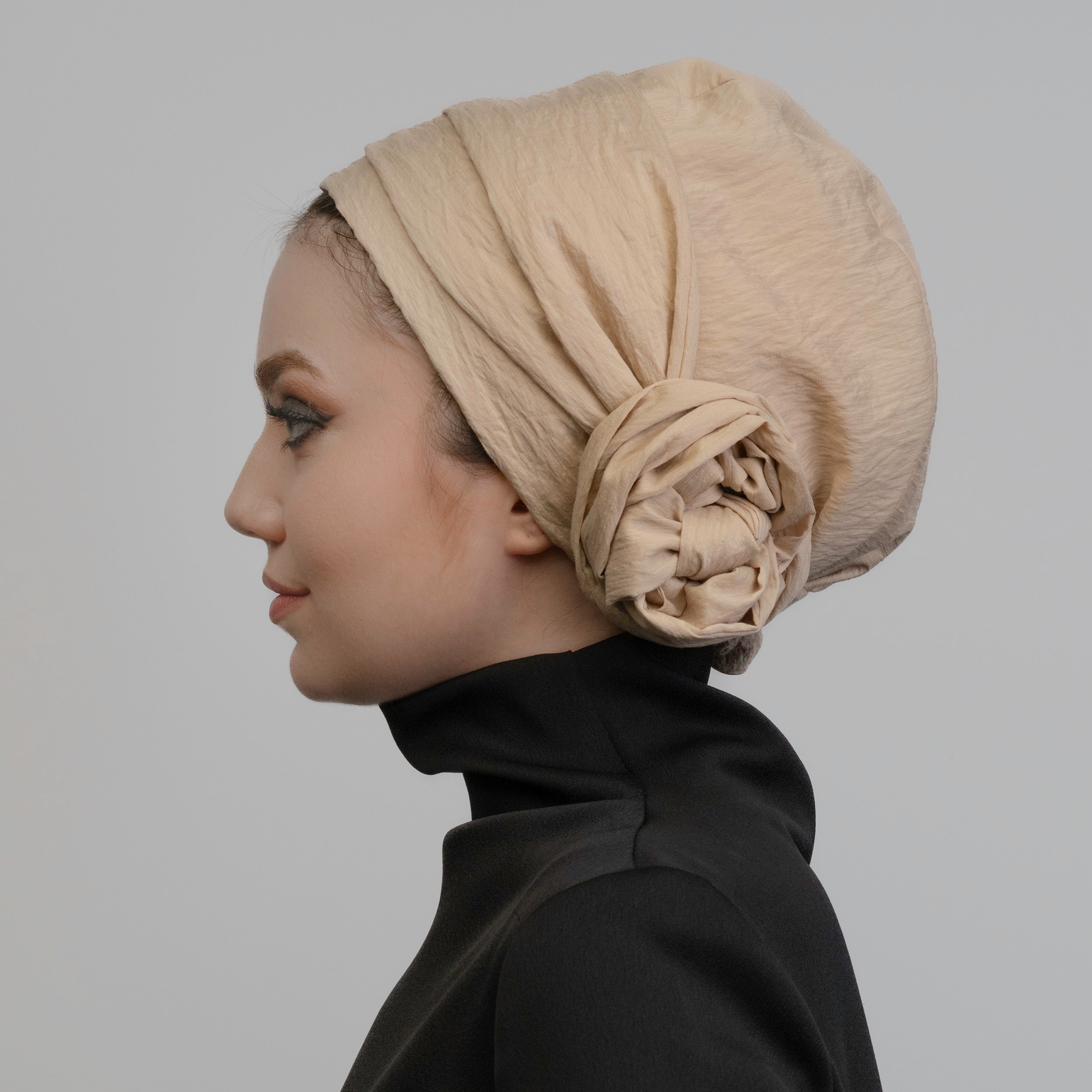 Tie-Up Bonnet - Silk/Linen Fabric - Beige Color - Dubai Linen Bonnet - BitterColors
