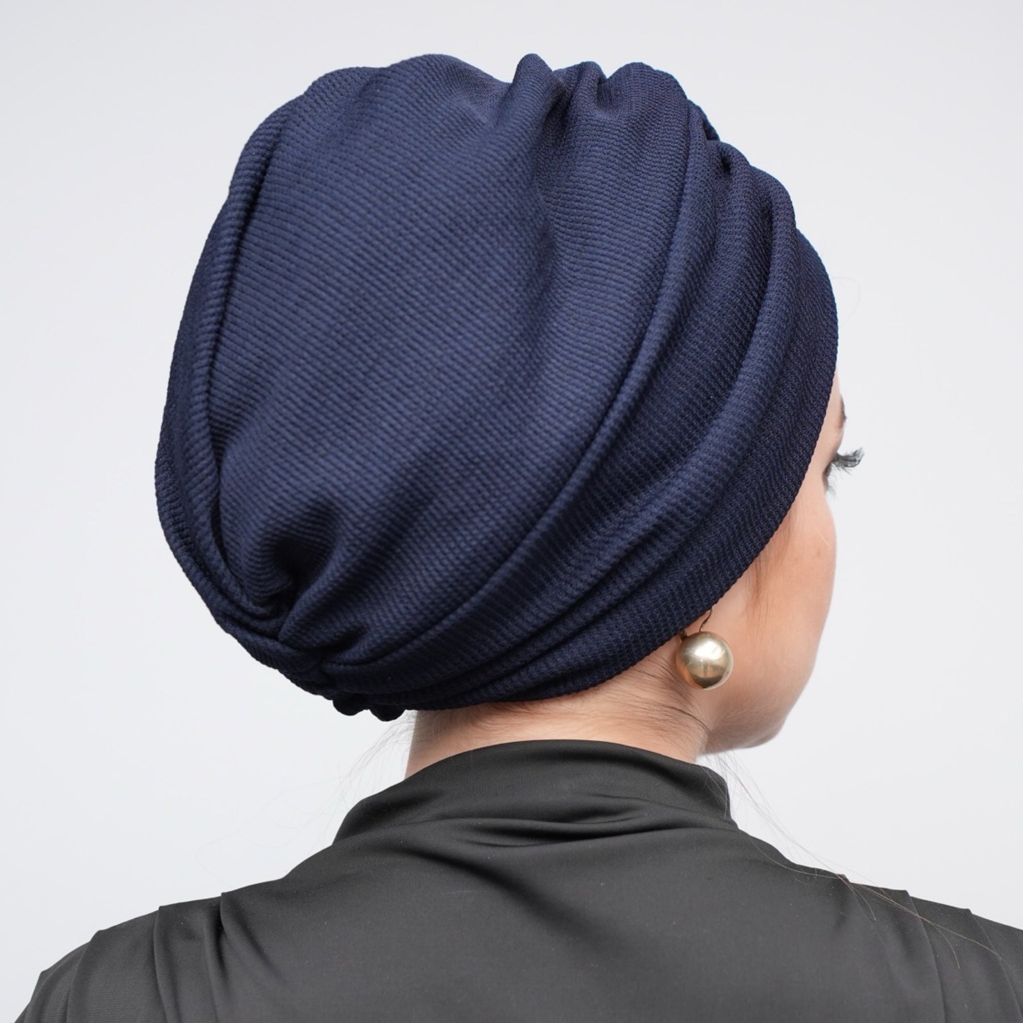 X Burgulu Büzgülü Bone - Lacivert - Esnek Örme Kumaş