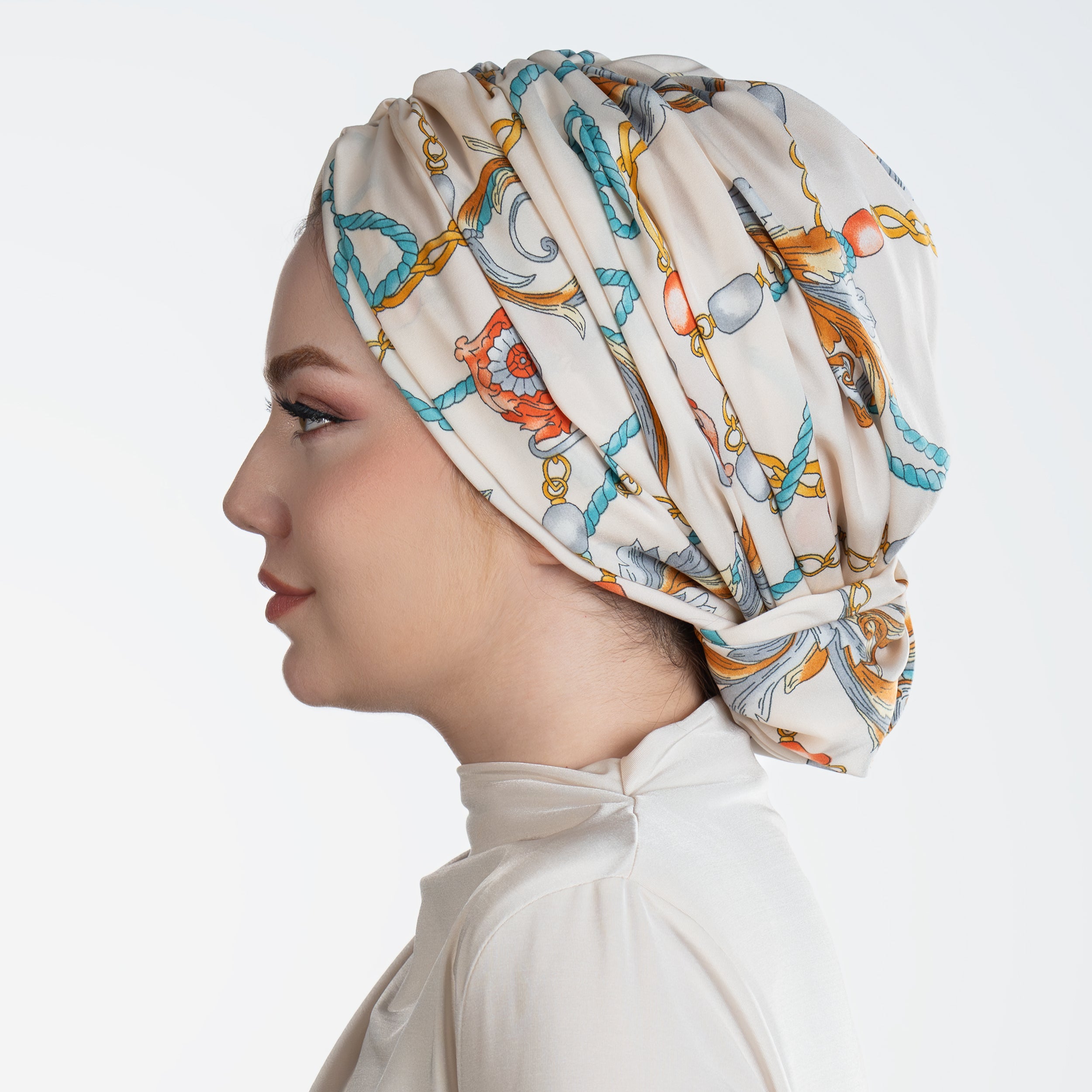 Beyrut Topuzlu Bone – Zincir Desenli Cupra Kumaş