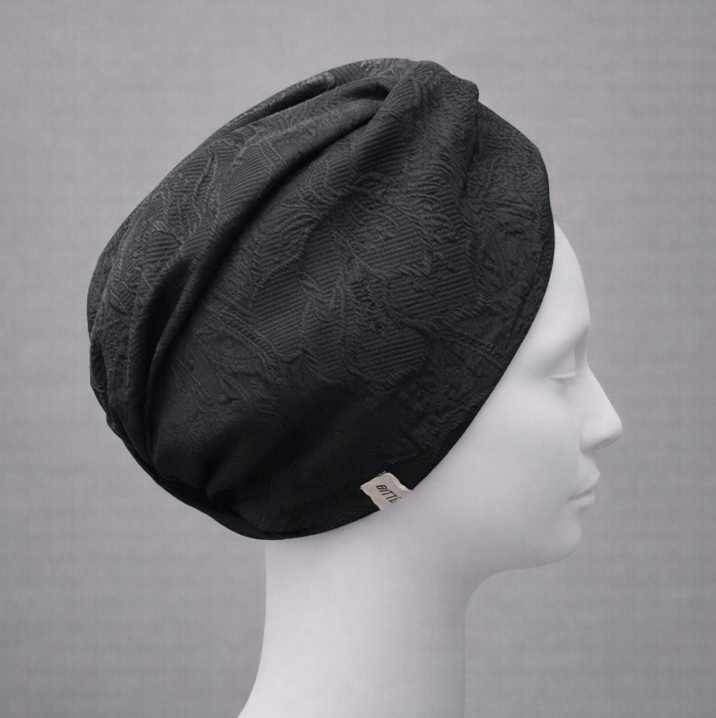 Twisted Jacquard Black Floral Patterned Bonnet