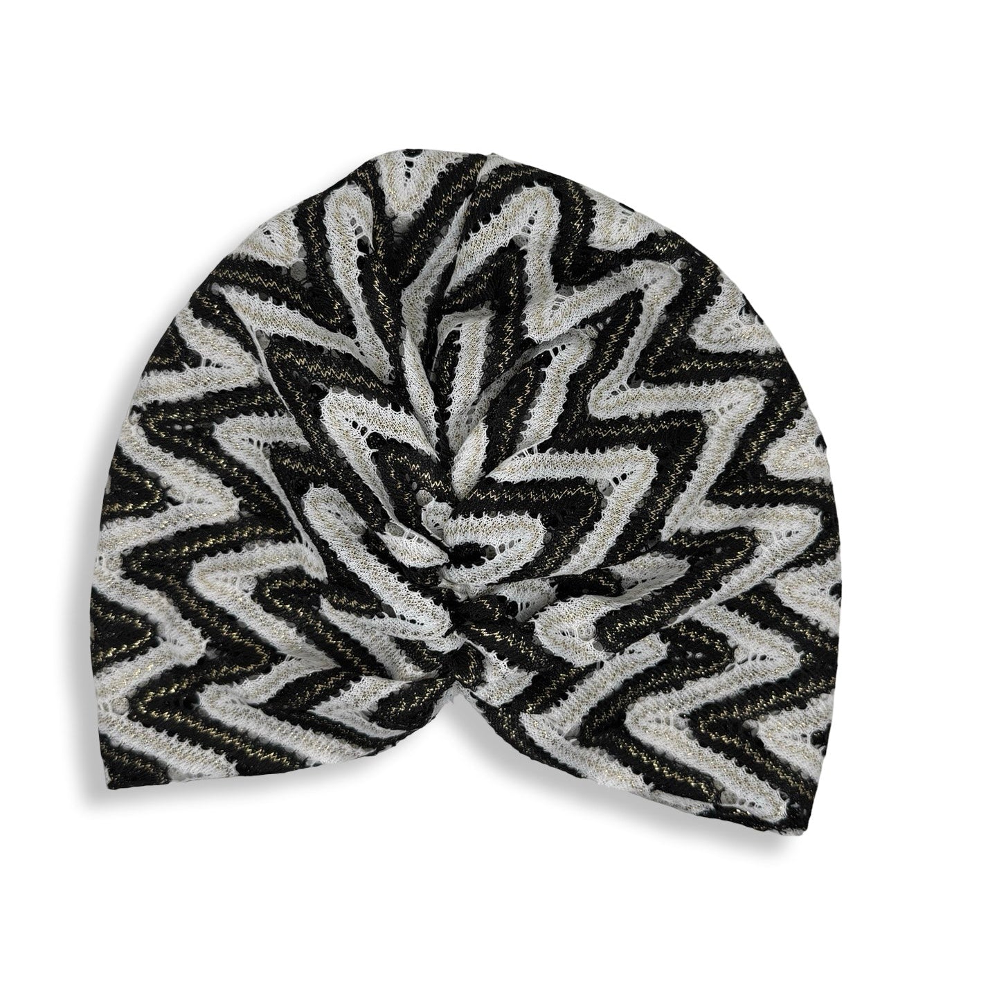 Milano Büzgülü Bone - Siyah Beyaz Zikzak Desenli Kumaş