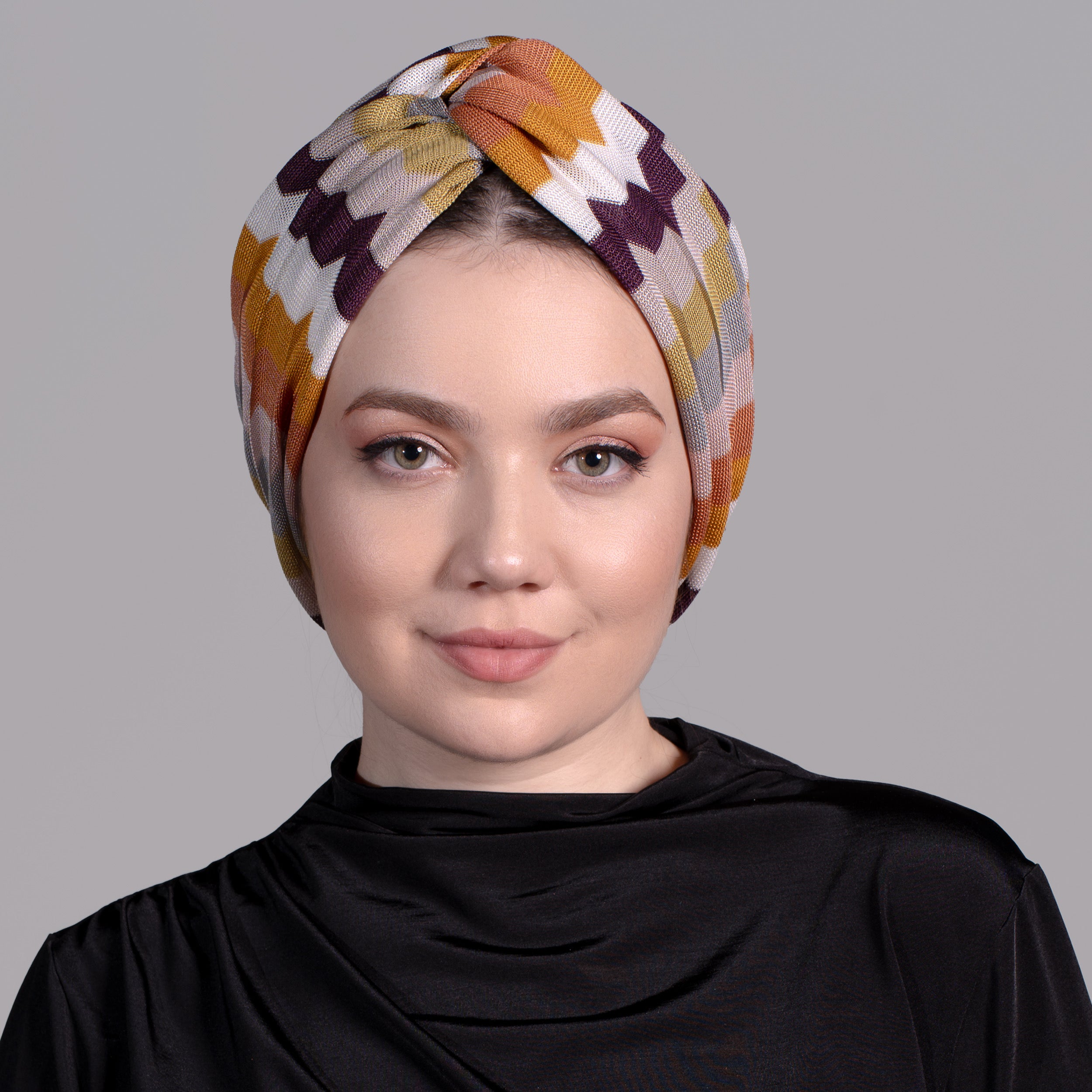 Barcelona Burgulu Bone - Turuncu Zikzak Desenli Örme Kumaş