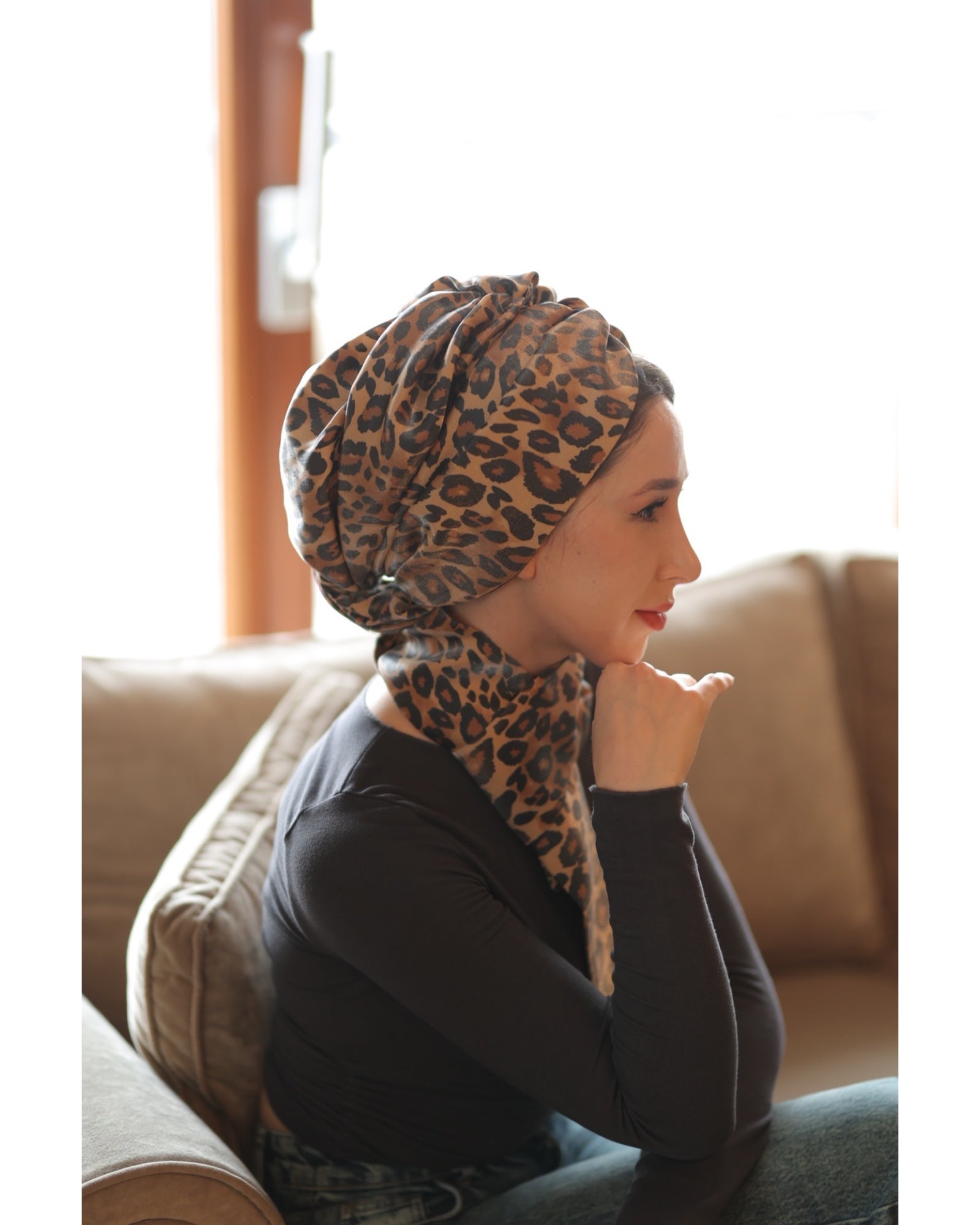 Esra Tokelli Leopar Desenli Penye Astarlı Büzgülü Bone - Kullanıma Hazır Bone - Çok Renkli - BitterColors