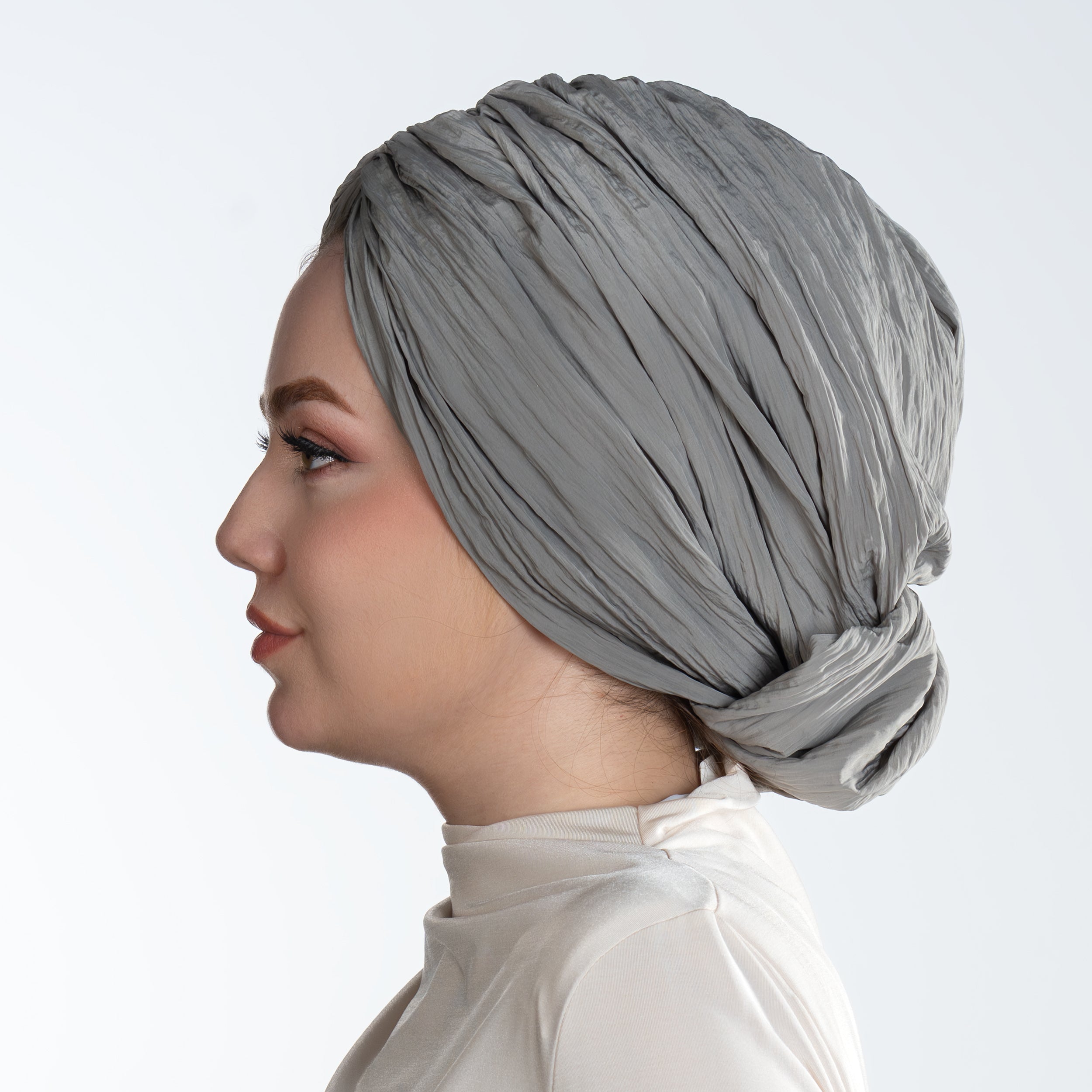 Beyrut Topuzlu Bone - Gri Krinkıl Kumaş