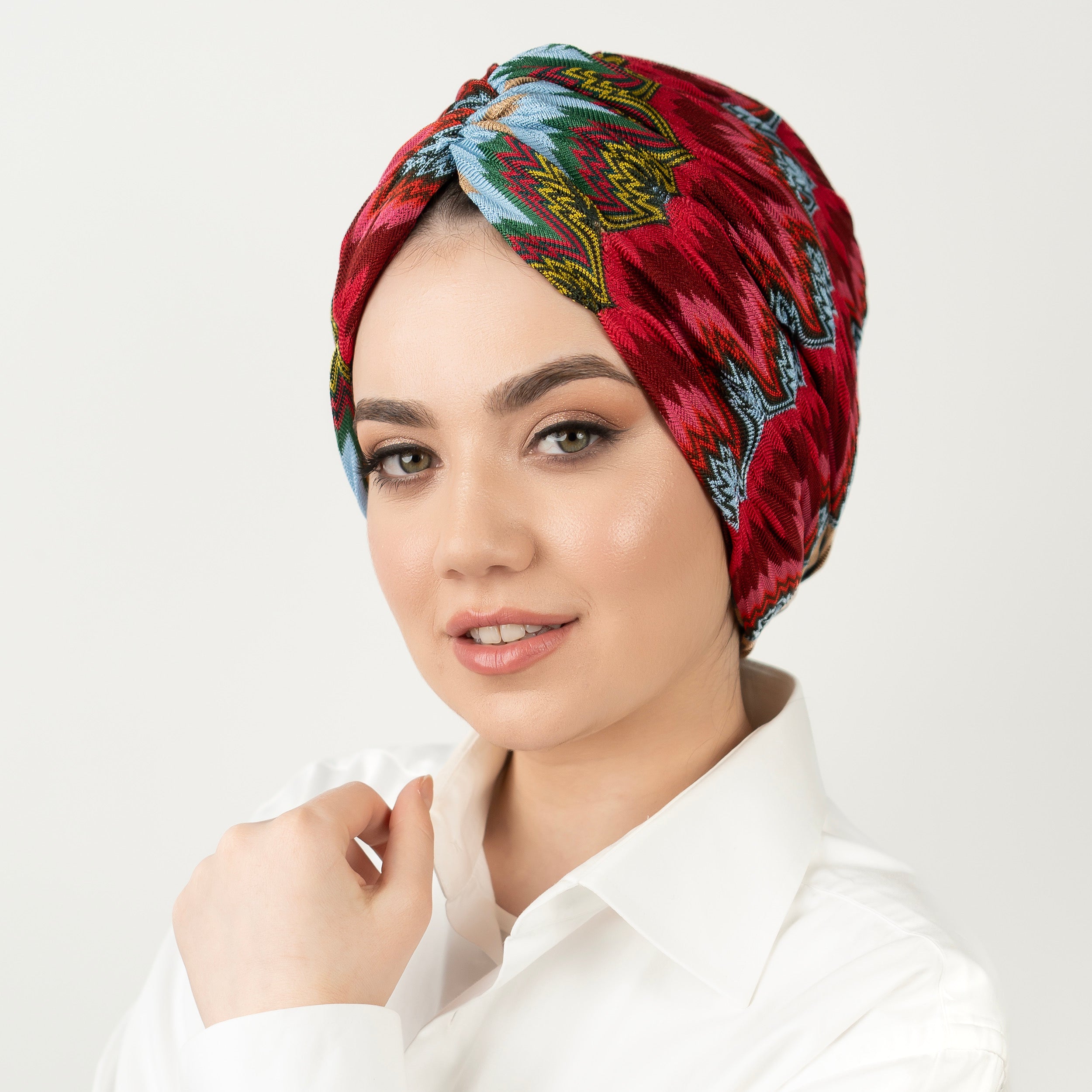 Milano Burgulu Bone - Fuşya Zikzak Desenli Örme Kumaş