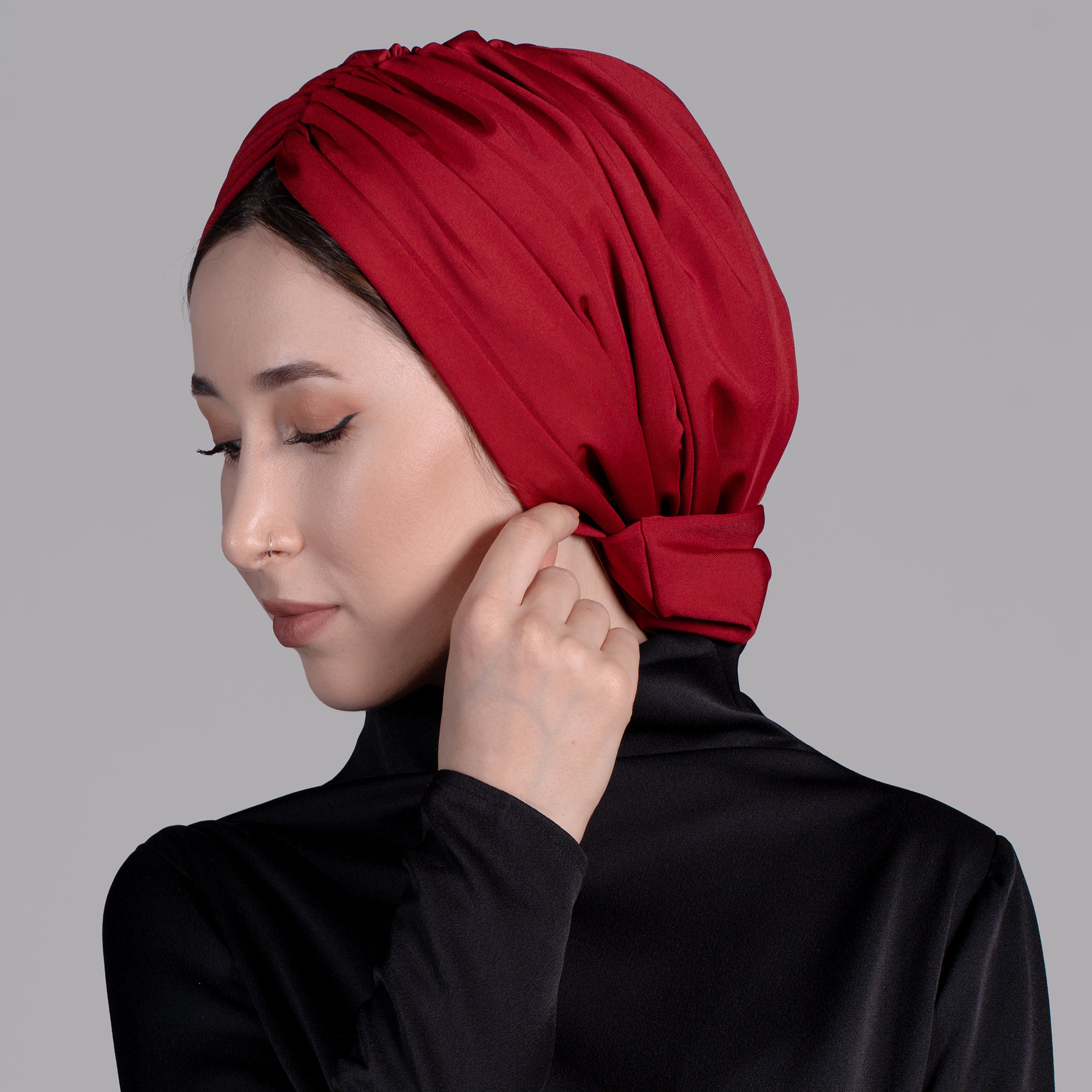 Esra Tokelli Cotton Lined Gathered Bonnet - Jersey Fabric - Red Color - BitterColors