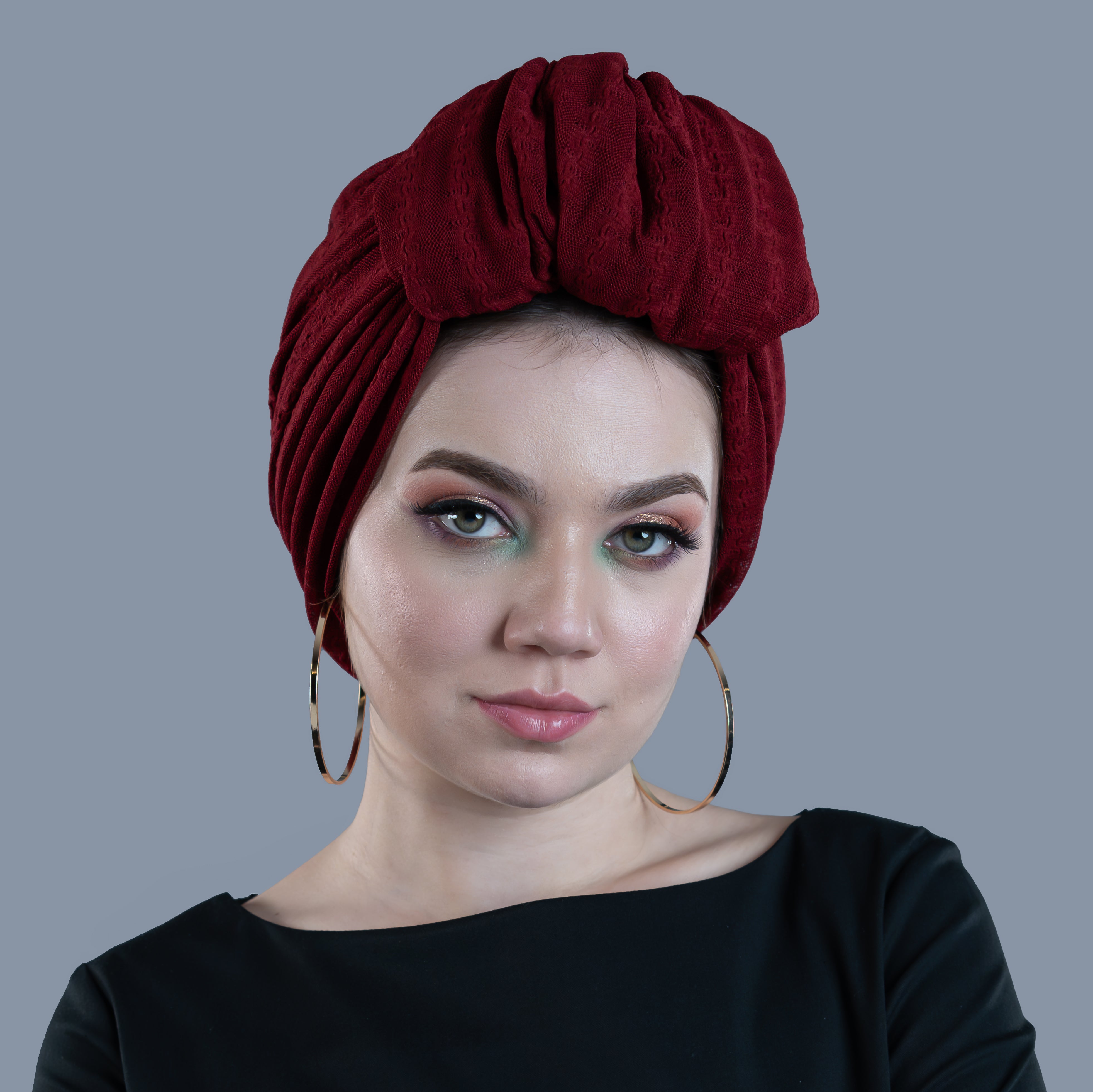 Beyrut Topuzlu Bone - Penye Astarlı - Bordo - File Kumaş