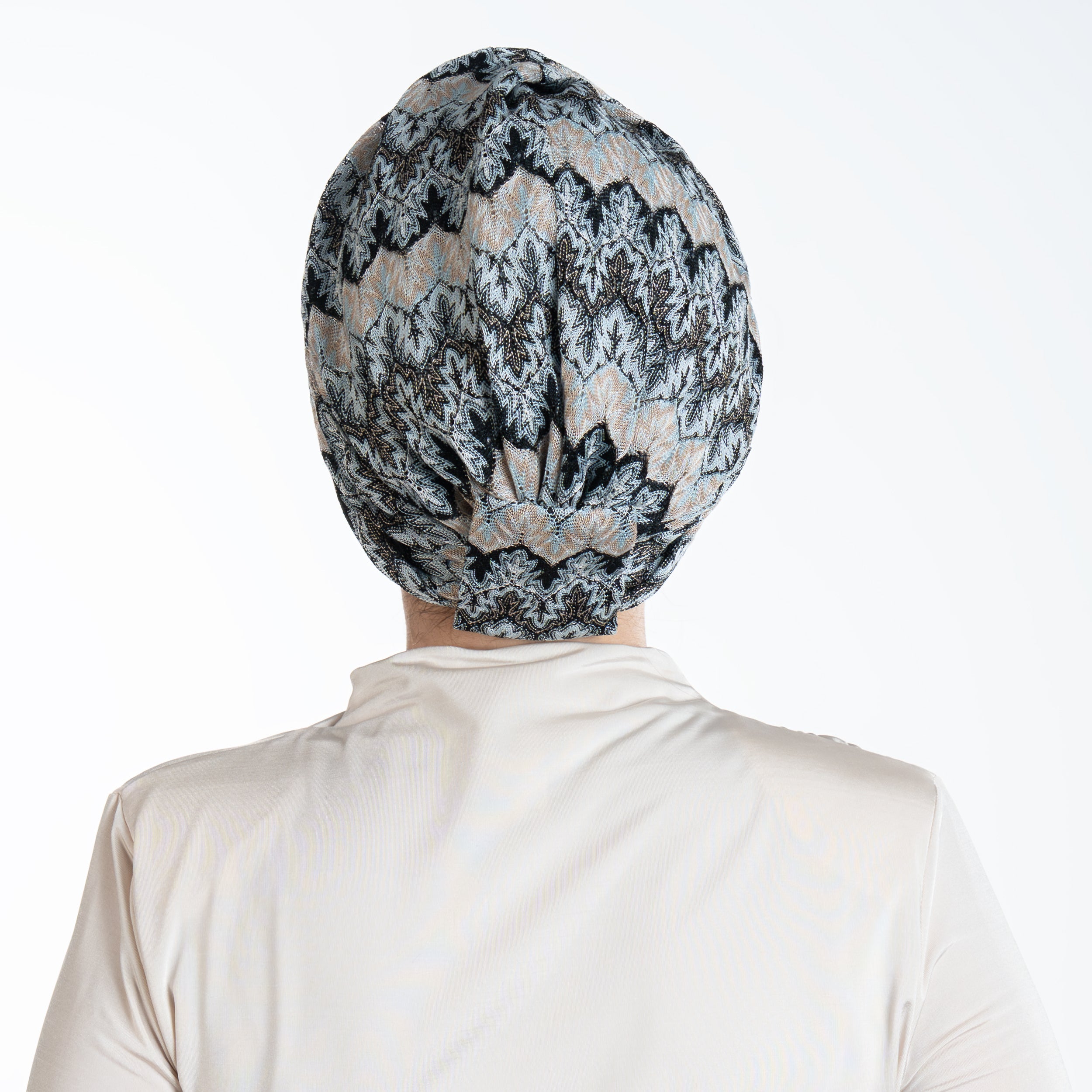 Barcelona Burgulu Bone - Buz Mavisi Zikzak Desenli Örme Kumaş