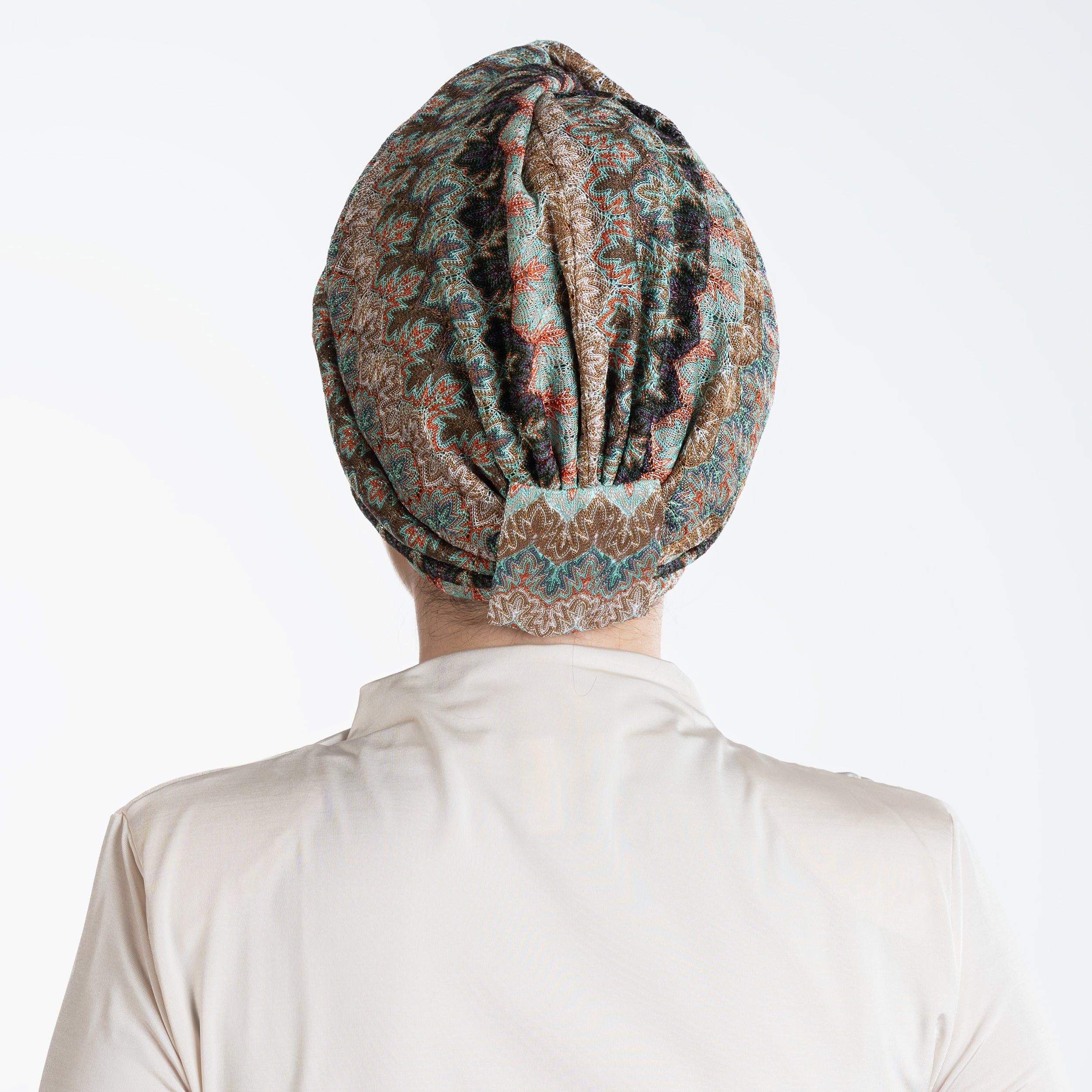 Barcelona Burgulu Bone - Mint Yeşili Zikzak Desenli Örme Kumaş