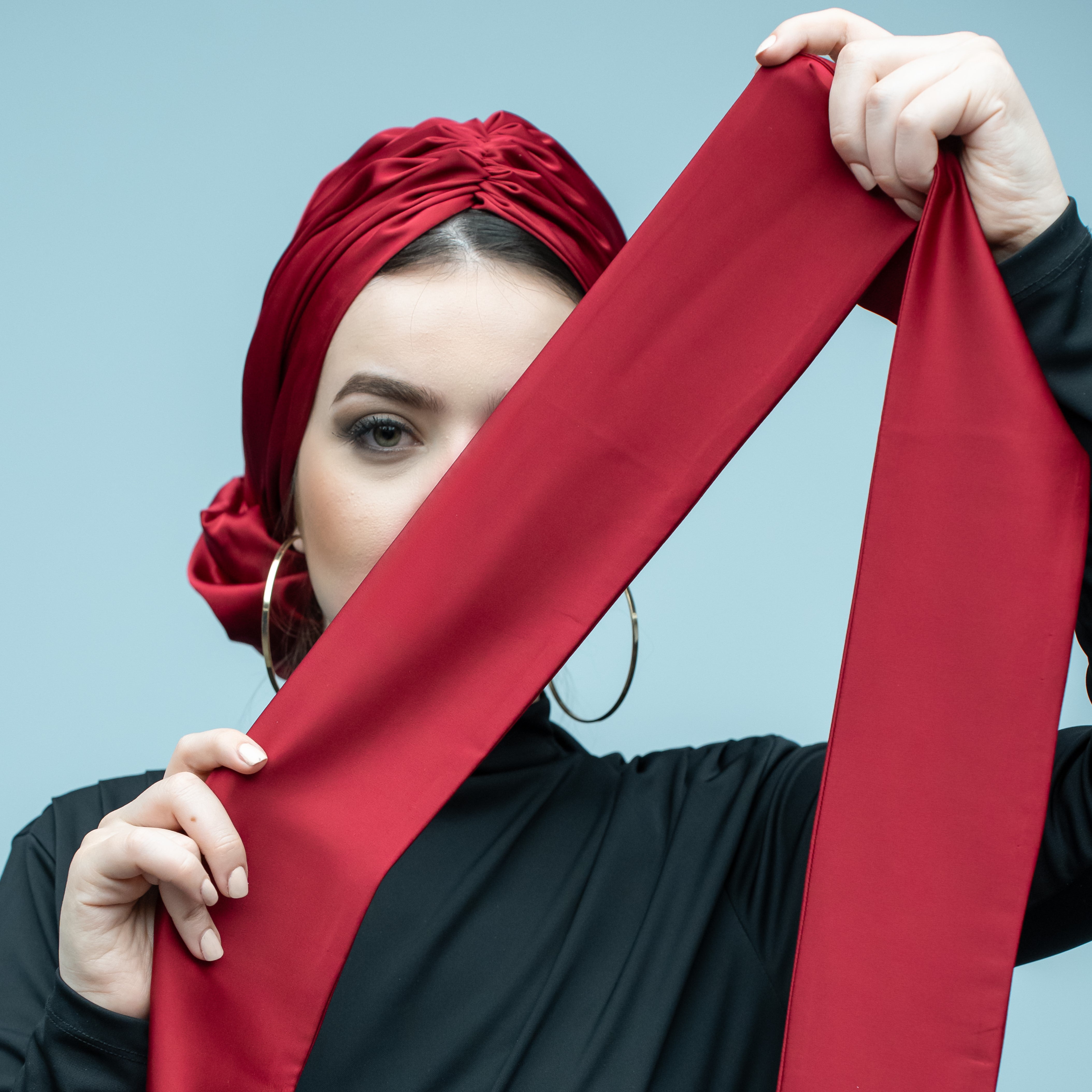 Abu Dhabi Ready-Made Bonnet - Lycra Satin Fabric - Black - BitterColors