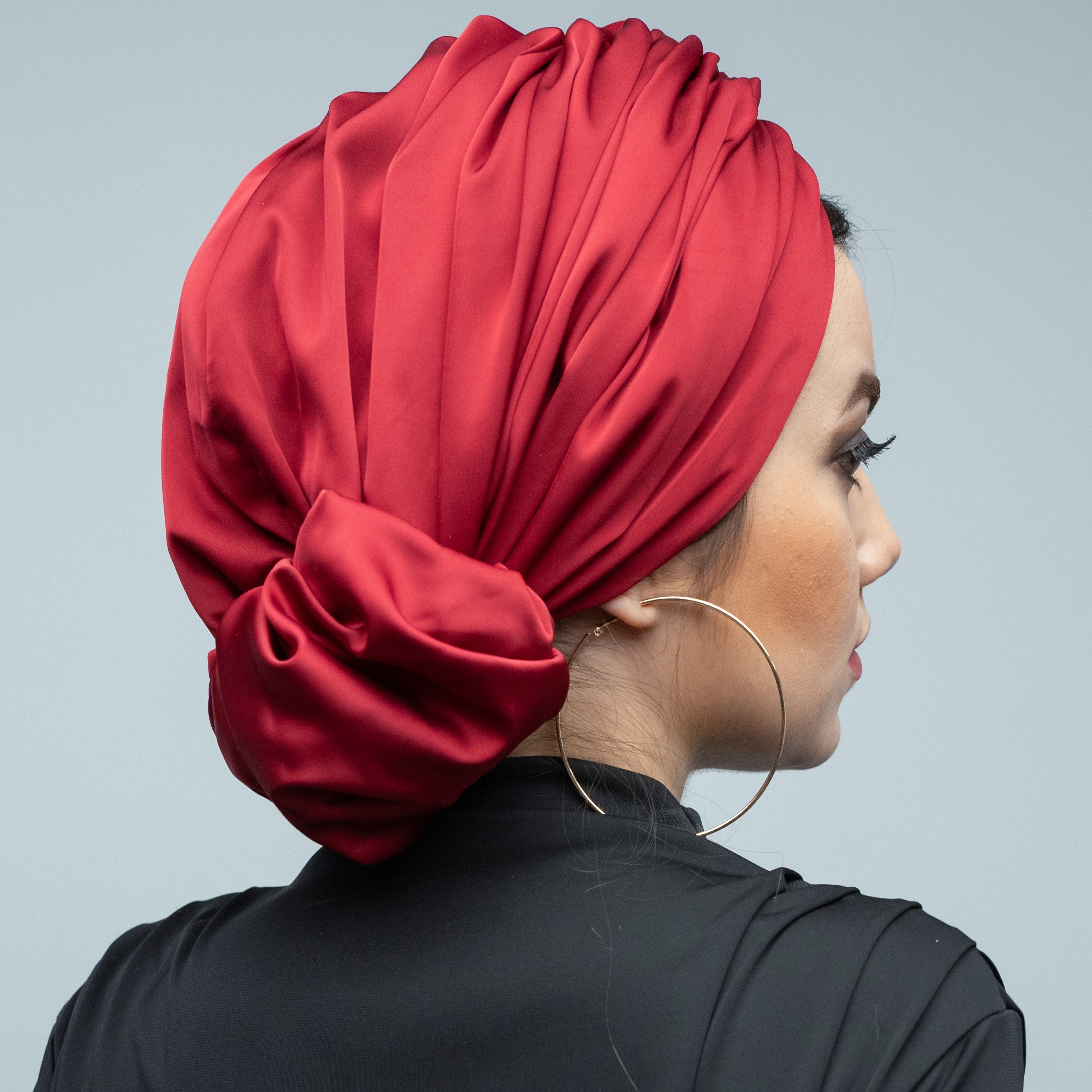Abu Dhabi Ready-Made Bonnet - Lycra Satin Fabric - Black - BitterColors