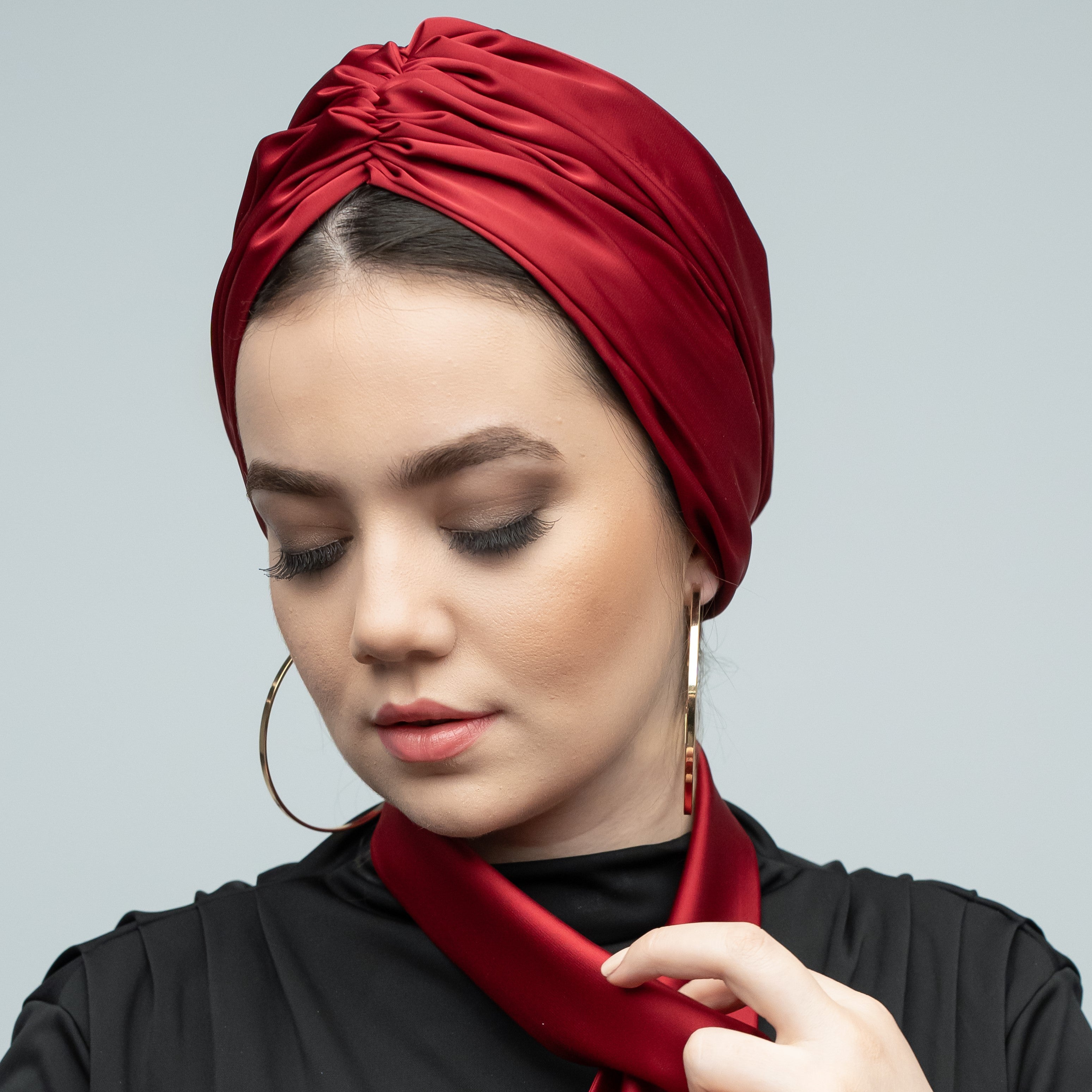 Abu Dhabi Ready-Made Bonnet - Lycra Satin Fabric - Black - BitterColors