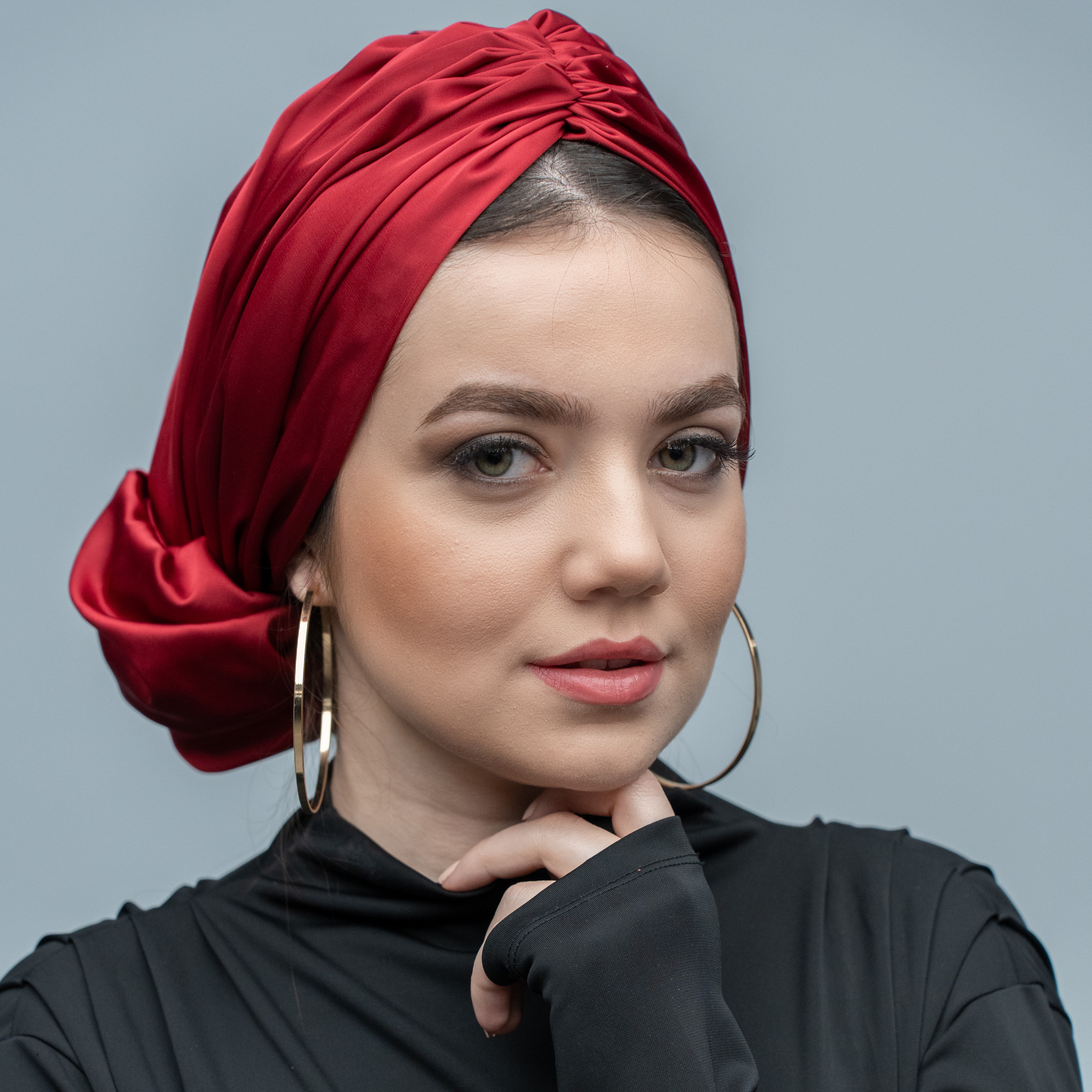 Abu Dhabi Ready-Made Bonnet - Lycra Satin Fabric - Black - BitterColors