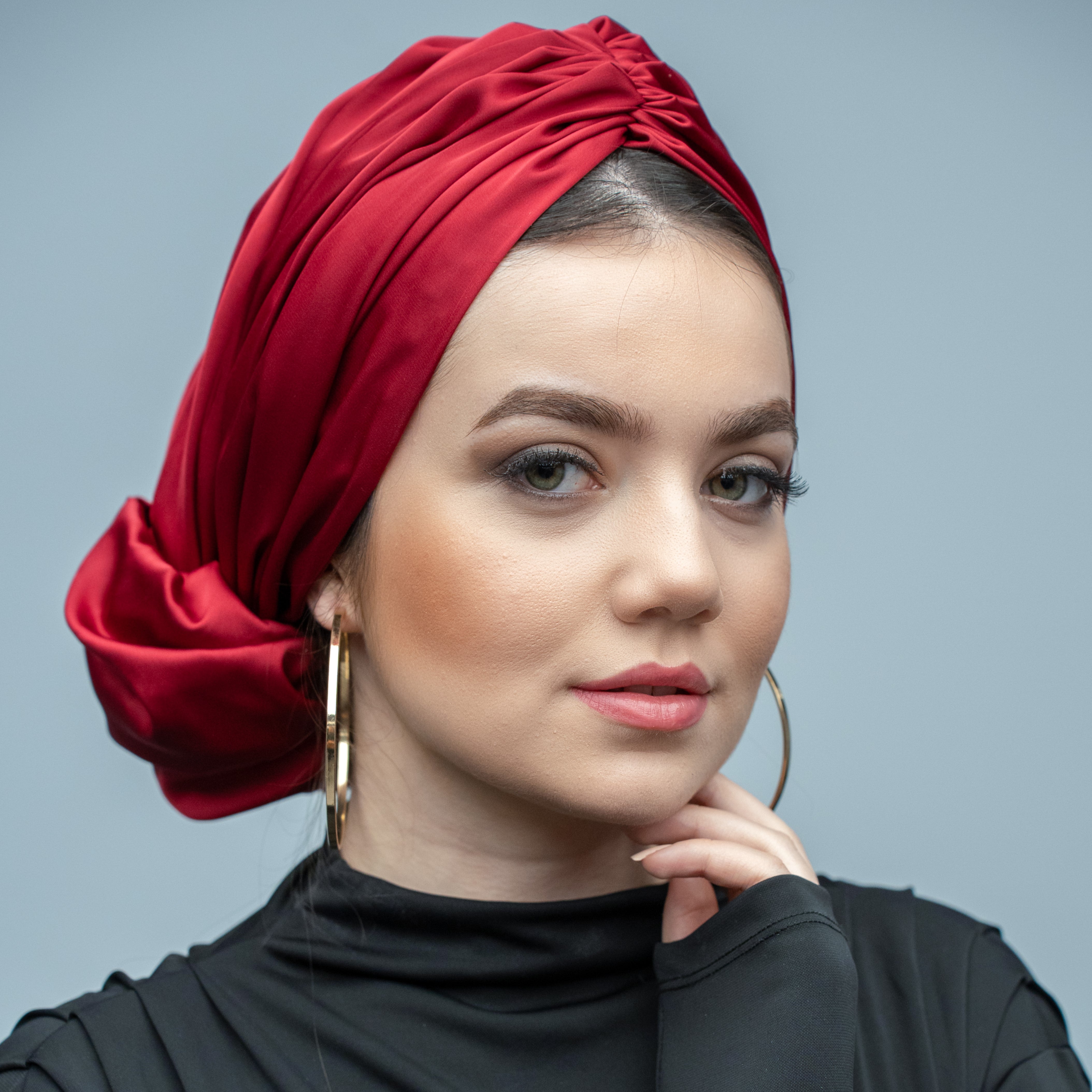Abu Dhabi Ready-Made Bonnet - Lycra Satin Fabric - Black - BitterColors