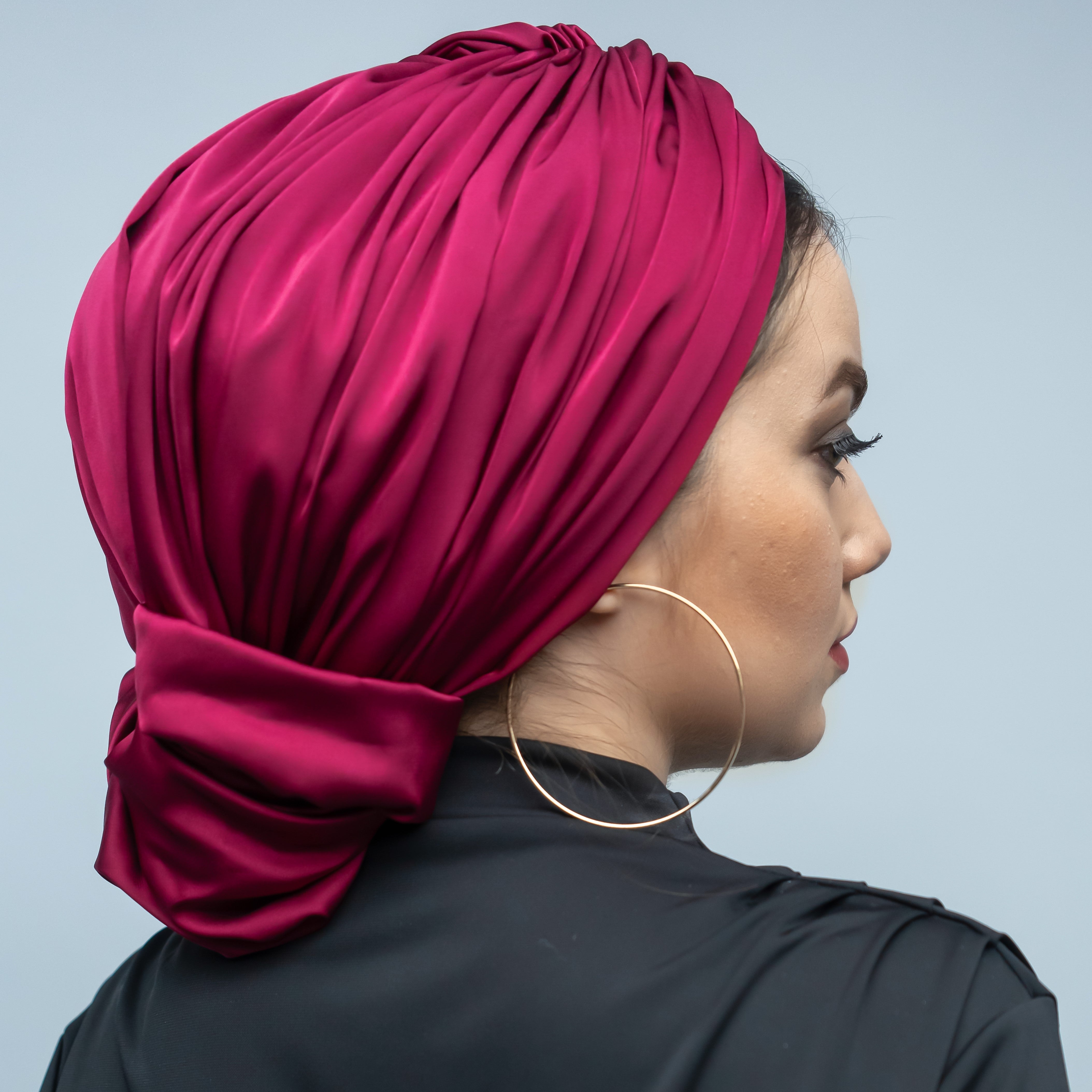 Abu Dhabi Ready-Made Bonnet - Lycra Satin Fabric - Black - BitterColors