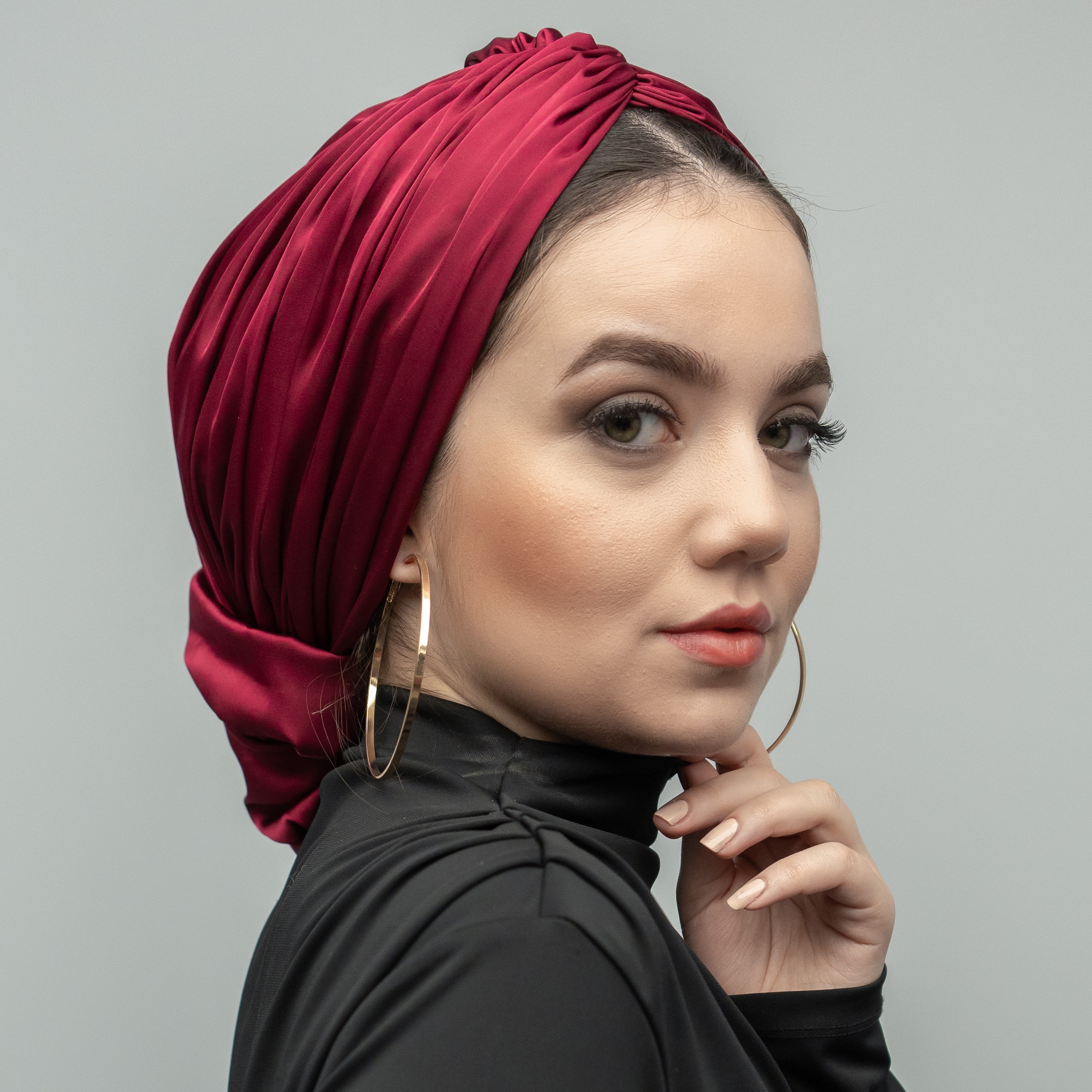 Abu Dhabi Ready-Made Bonnet - Lycra Satin Fabric - Black - BitterColors