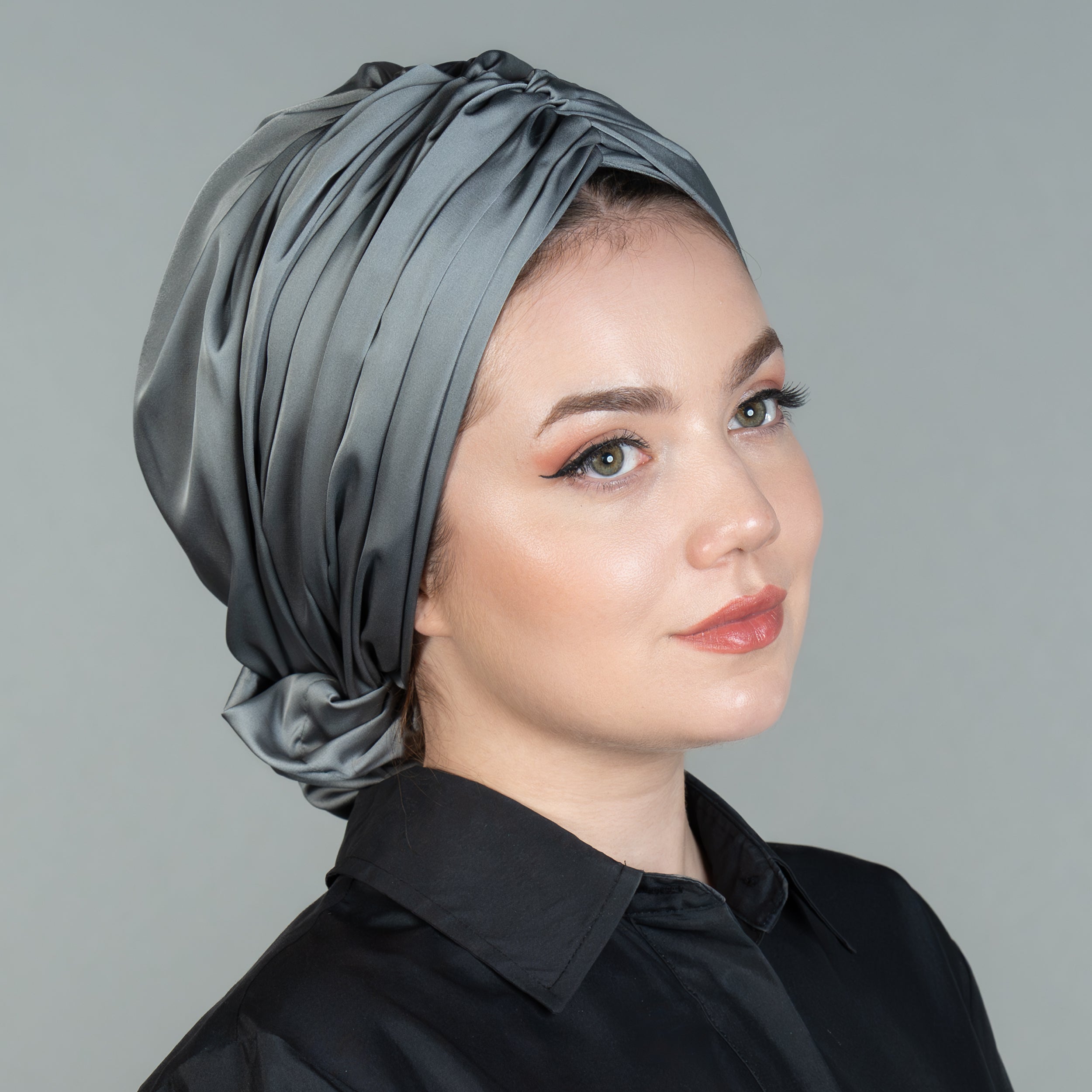 Abu Dhabi Ready-Made Bonnet - Lycra Satin Fabric - Black - BitterColors