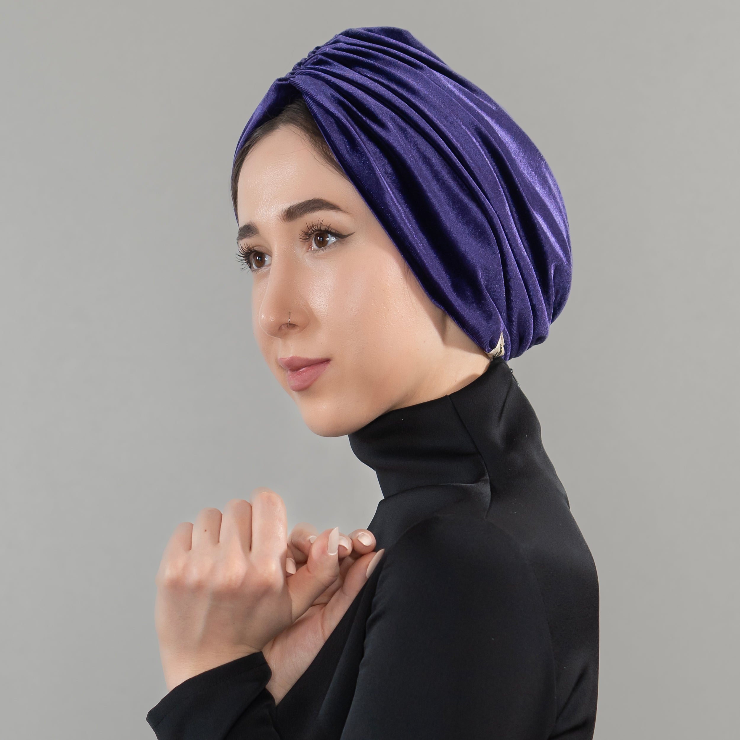 Milano Büzgülü Bone - Mor - Kadife Kumaş