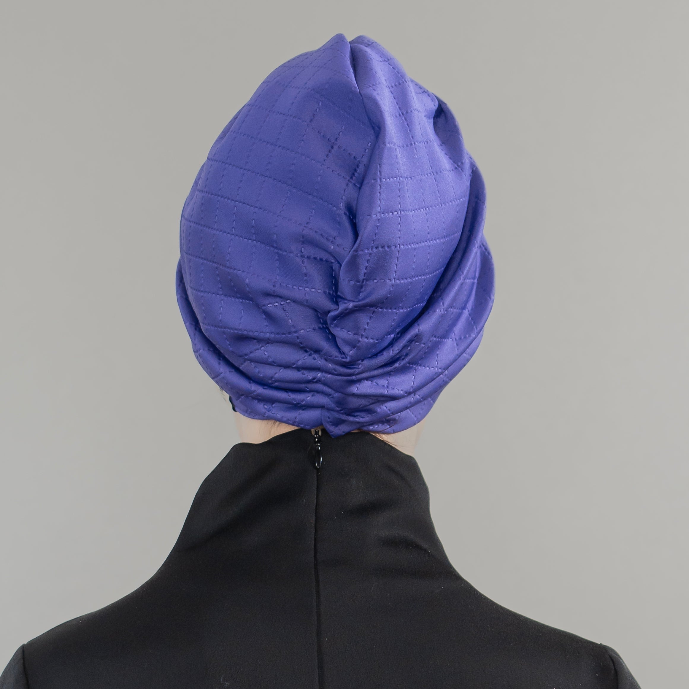 Milano Büzgülü Bone - Mor Baklava Desenli Tok Kumaş