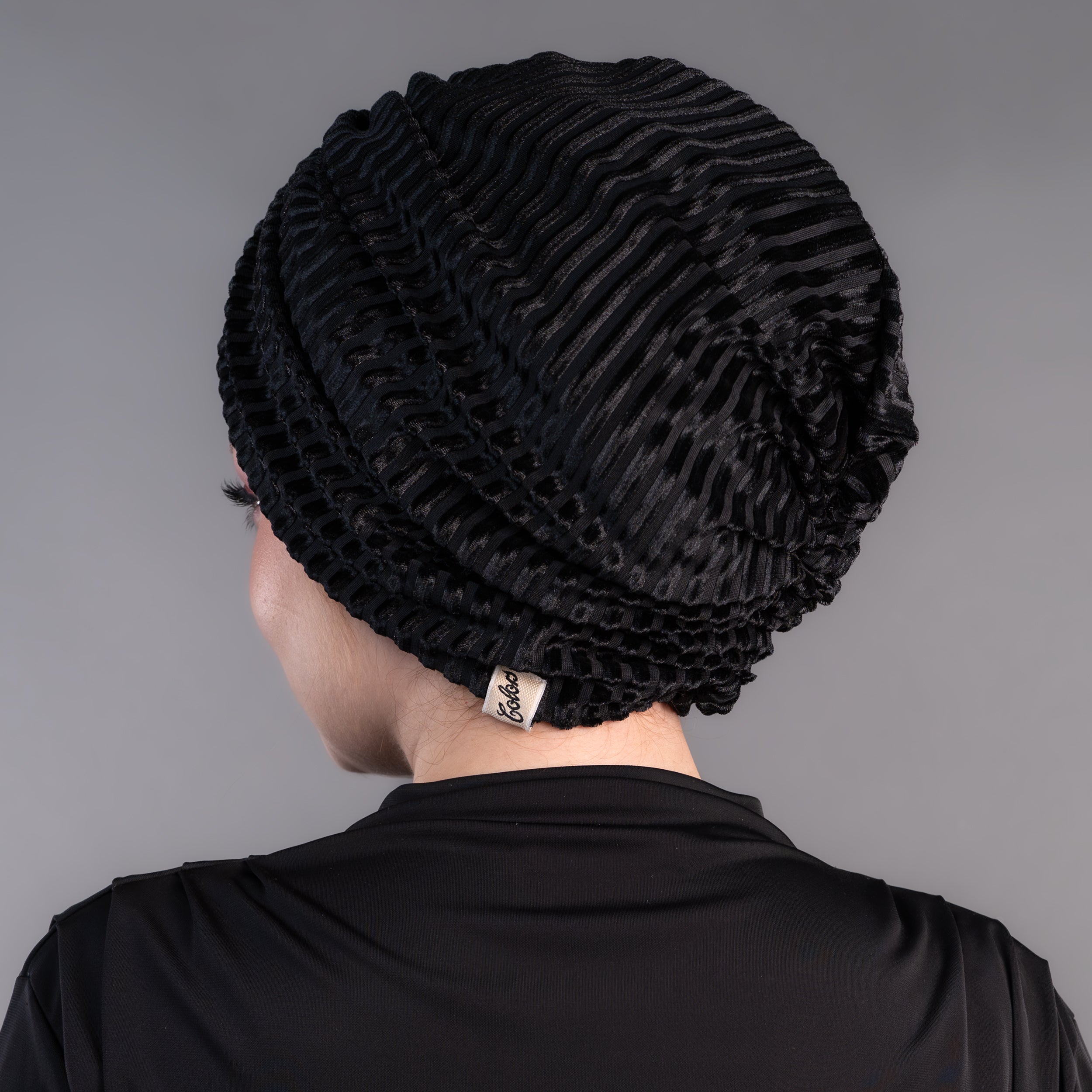 Milano Büzgülü Bone - Fitilli Siyah Kadife