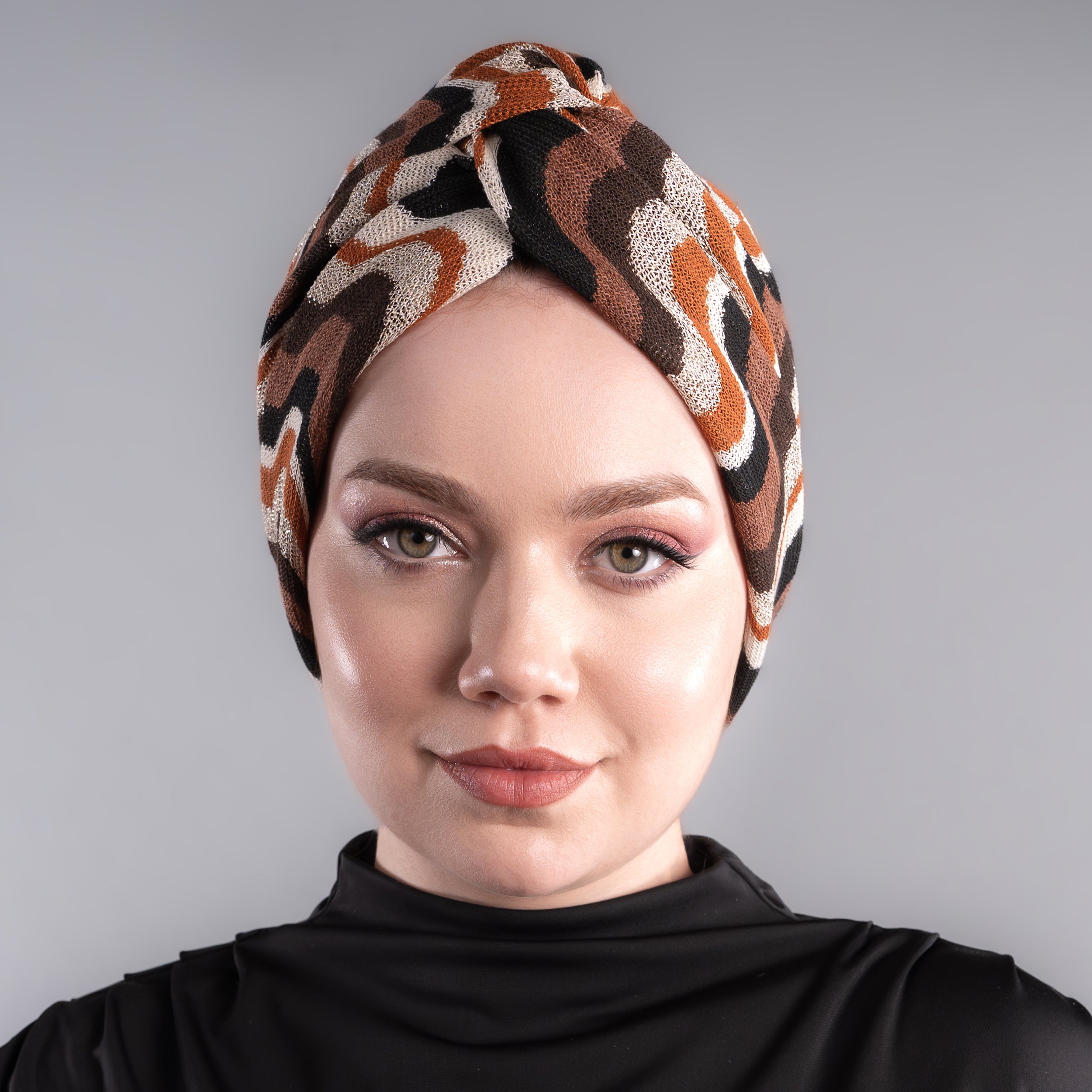 X Burgulu Büzgülü Bone - Dalga Desenli Örme Kumaş