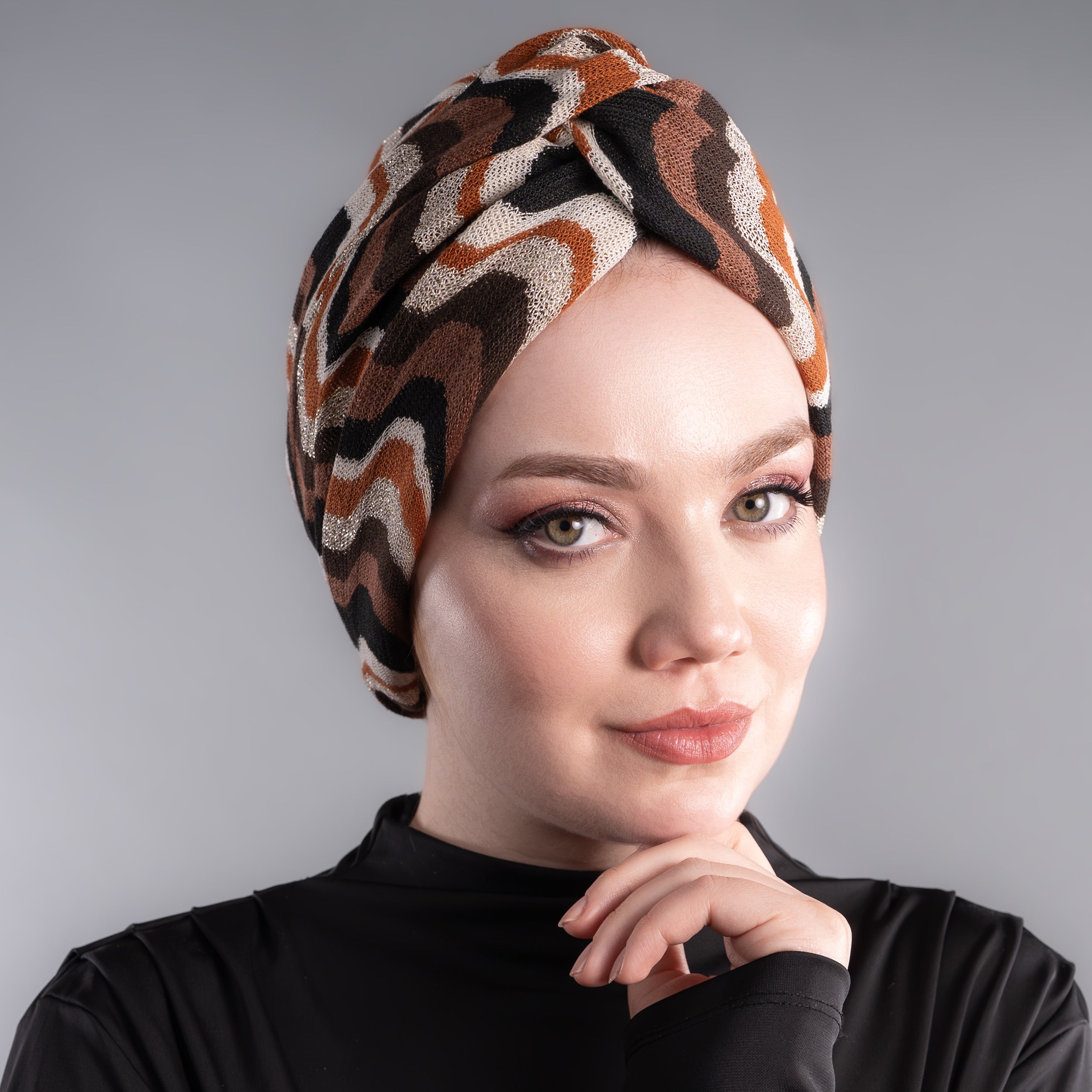 X Burgulu Büzgülü Bone - Dalga Desenli Örme Kumaş