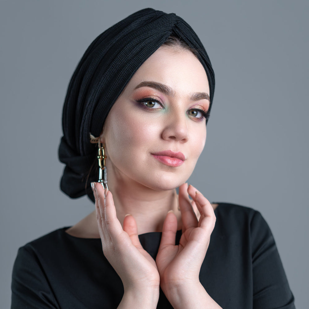 Beyrut Topuzlu Bone - Penye Astarlı - Siyah - Örme Kumaş
