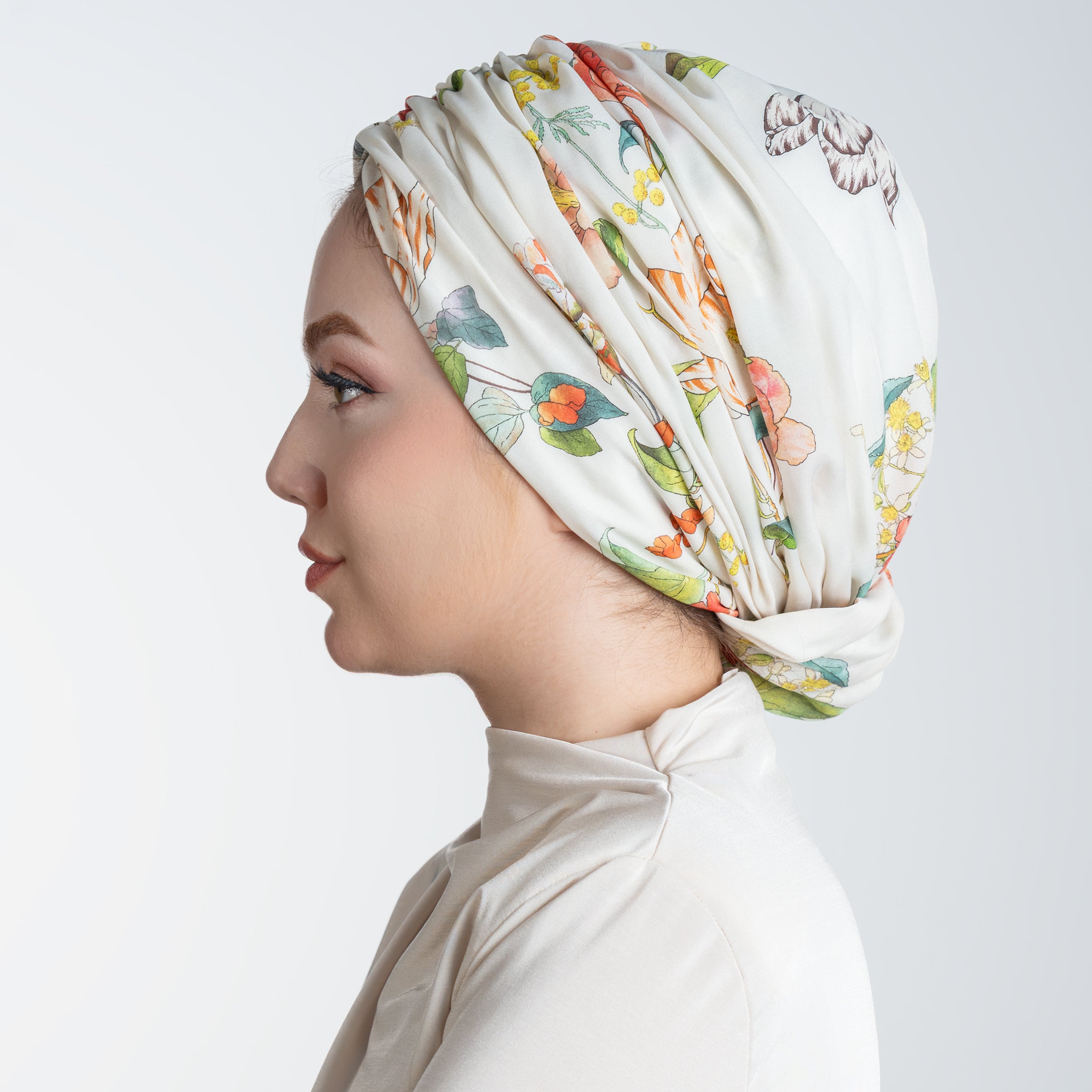 Beirut Bun Turban – Floral Pattern Cupra Fabric